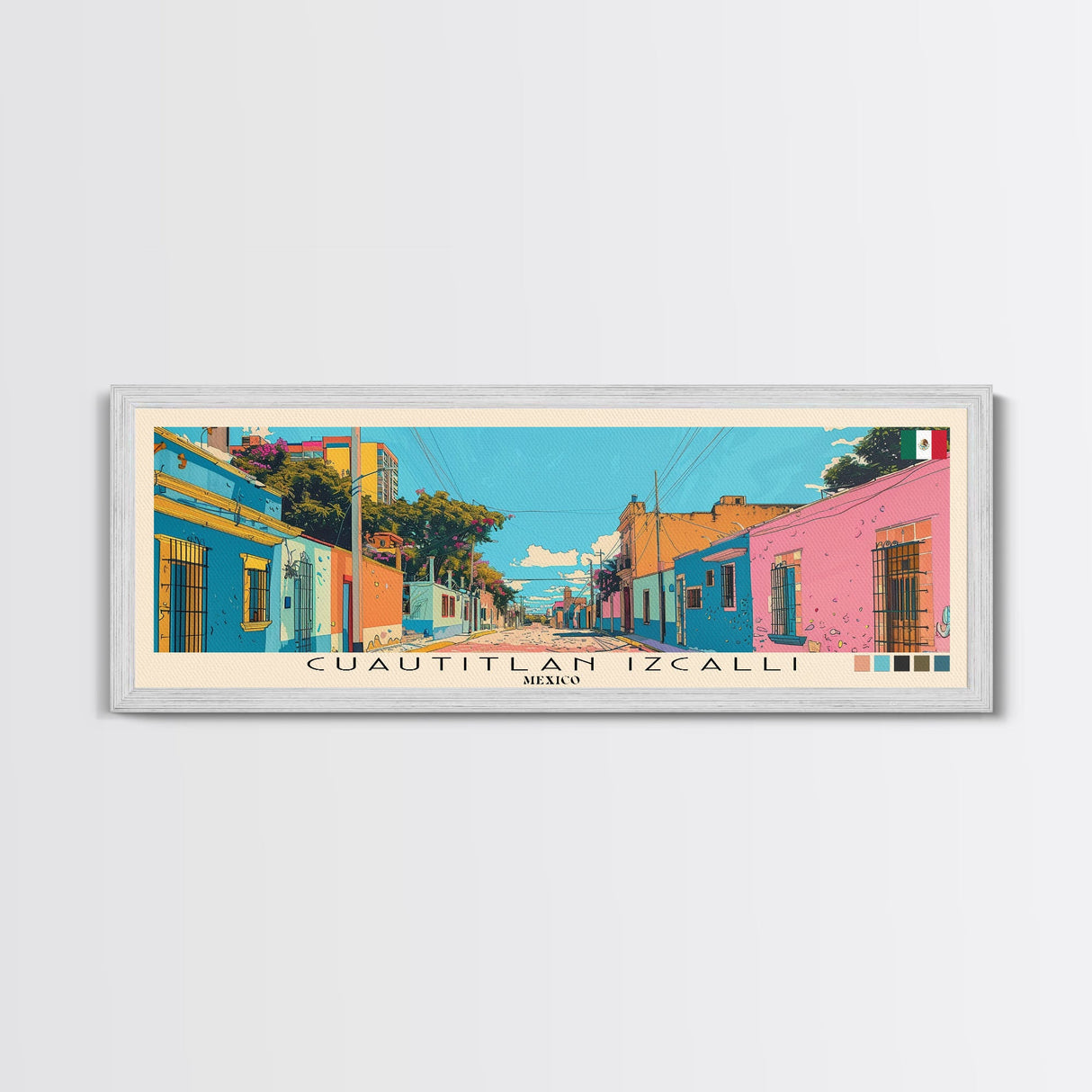 Cuautitlan Izcalli, Mexico Panoramic Canvas Print, Cuautitlan Izcalli, Mexico Painting, Mexico Art, Cuautitlan Izcalli Travel Poster, Travel Art, Guest Room Painting