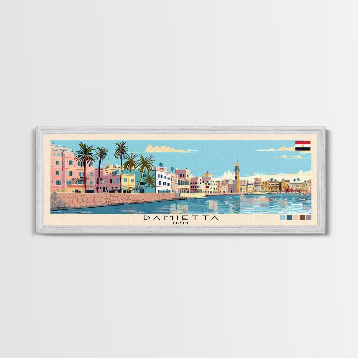 Damietta, Egypt Panoramic Canvas Print, Damietta, Egypt Painting, Egypt Art, Damietta Travel Poster, Travel Art, Guest Room Painting