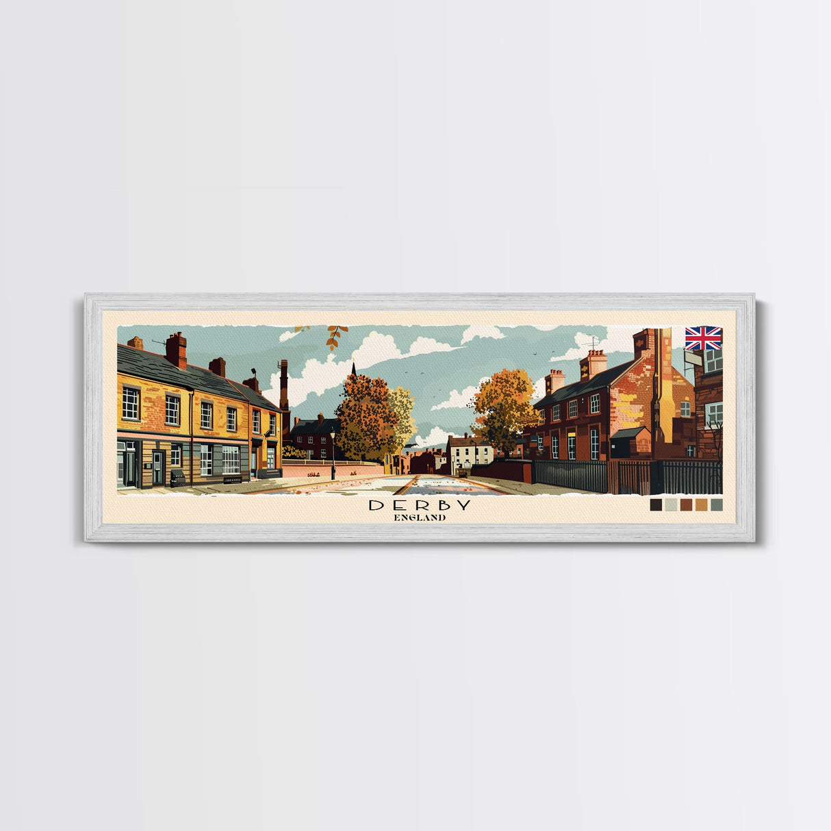 Derby, England Panoramic Canvas Print, Derby, England Painting, England Art, Derby Travel Poster, Travel Art, Vacation Gift