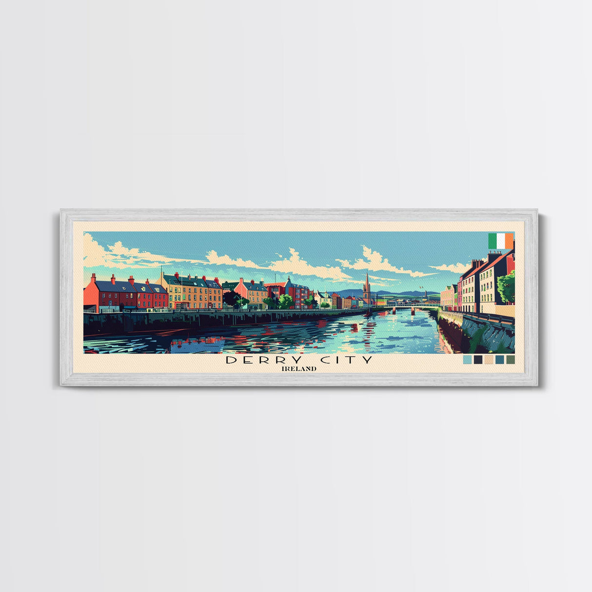 Derry City, Ireland Panoramic Canvas Print, Derry City, Ireland Painting, Ireland Art, Derry City Travel Poster, Travel Art, Living Room Painting