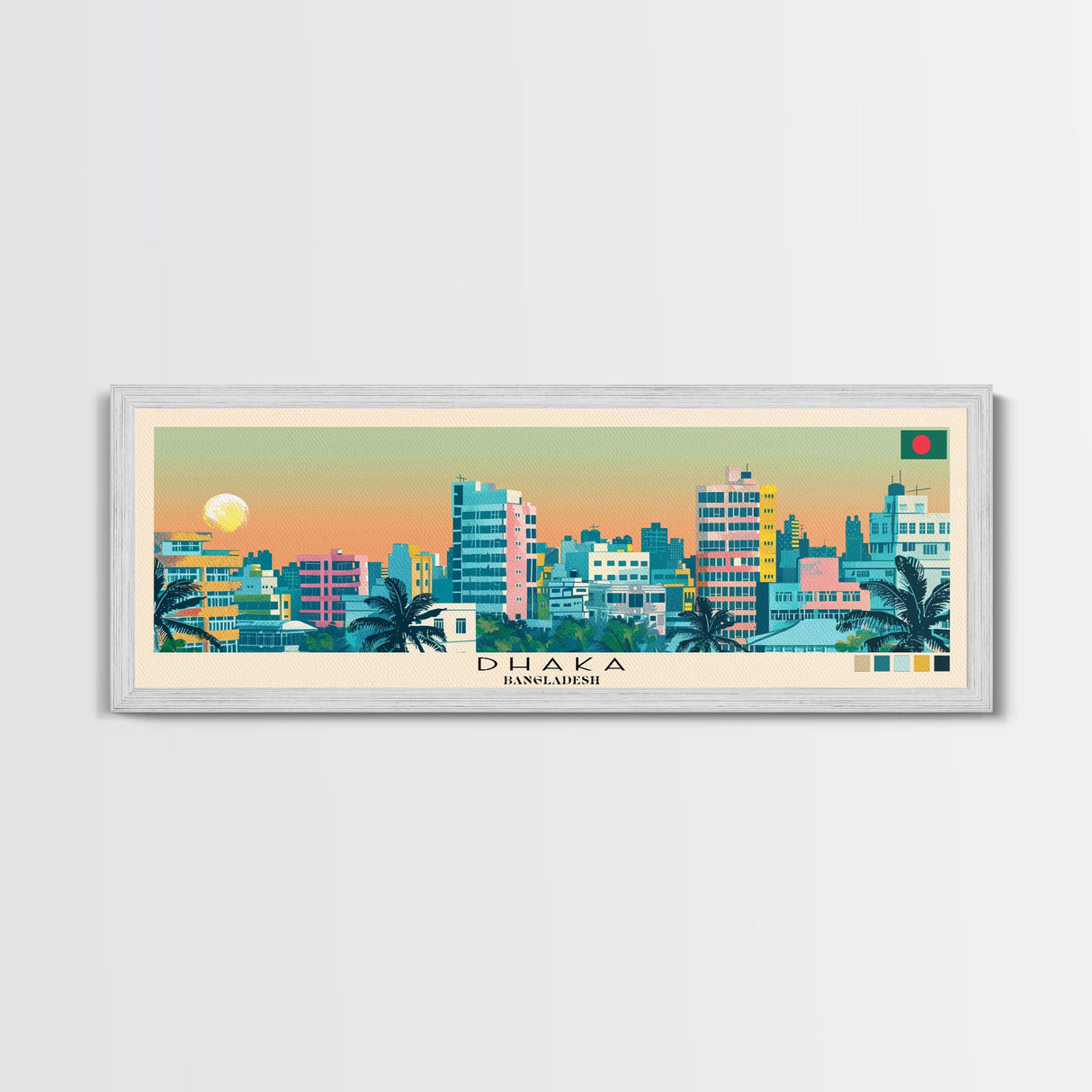 Dhaka, Bangladesh Panoramic Canvas Print, Dhaka, Bangladesh Painting, Bangladesh Art, Dhaka Travel Poster, Travel Art, Guest Room Painting