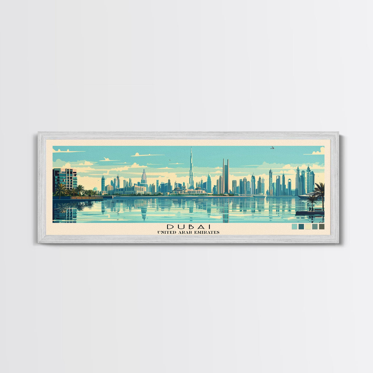 Dubai, United Arab Emirates Panoramic Canvas Print, Dubai, United Arab Emirates Painting, United Arab Emirates Art, Dubai Travel Poster, Travel Art, Housewarming Gift