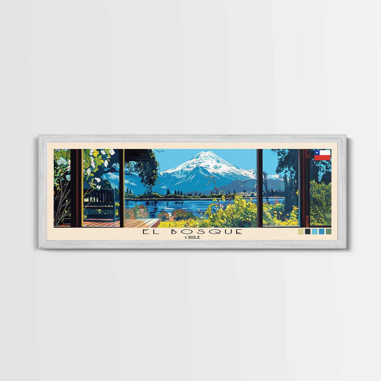 El Bosque, Chile Panoramic Canvas Print, El Bosque, Chile Painting, Chile Art, El Bosque Travel Poster, Travel Art, Guest Room Painting