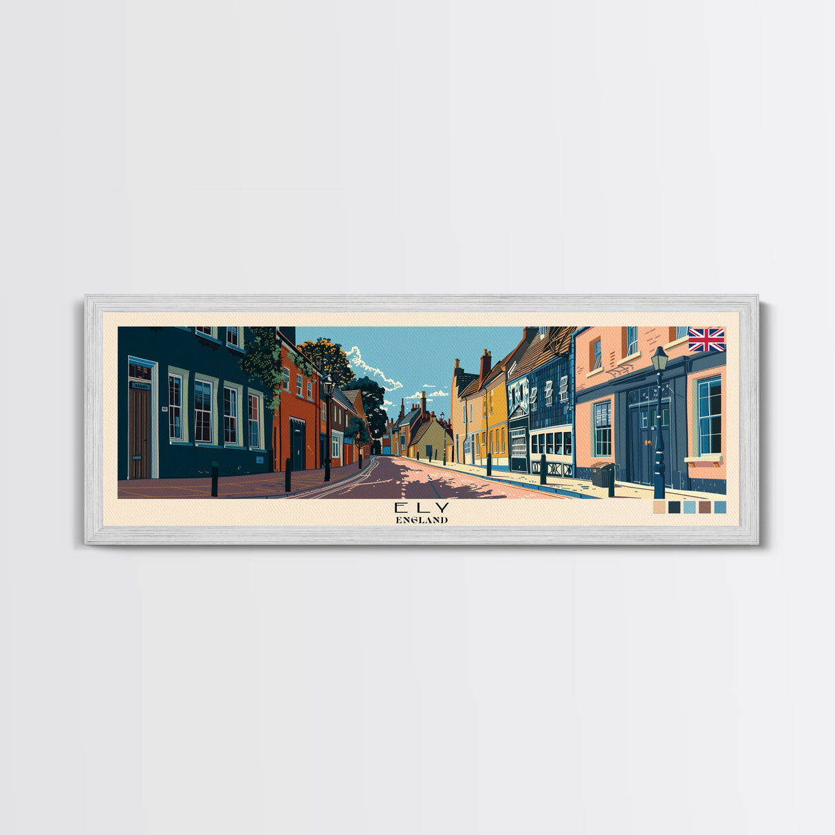 Ely, England Panoramic Canvas Print, Ely, England Painting, England Art, Ely Travel Poster, Travel Art, Living Room Painting