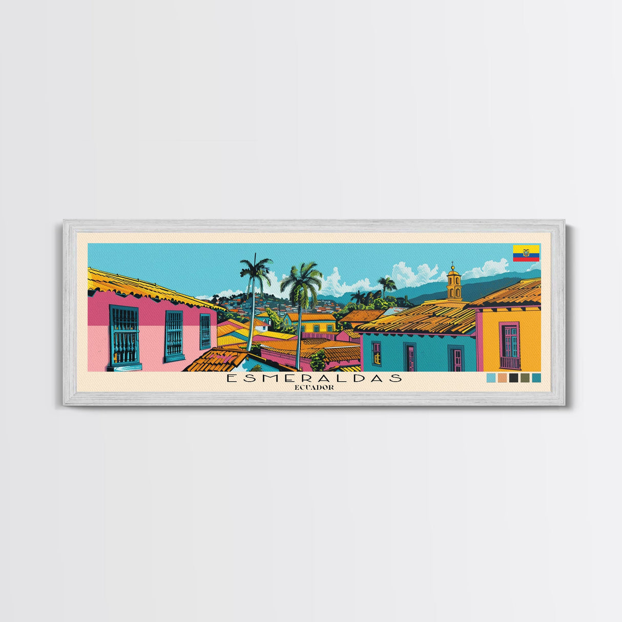 Esmeraldas, Ecuador Panoramic Canvas Print, Esmeraldas, Ecuador Painting, Ecuador Art, Esmeraldas Travel Poster, Travel Art, Guest Room Painting