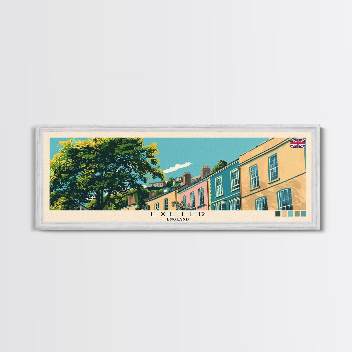 Exeter, England Panoramic Canvas Print, Exeter, England Painting, England Art, Exeter Travel Poster, Travel Art, Vacation Gift