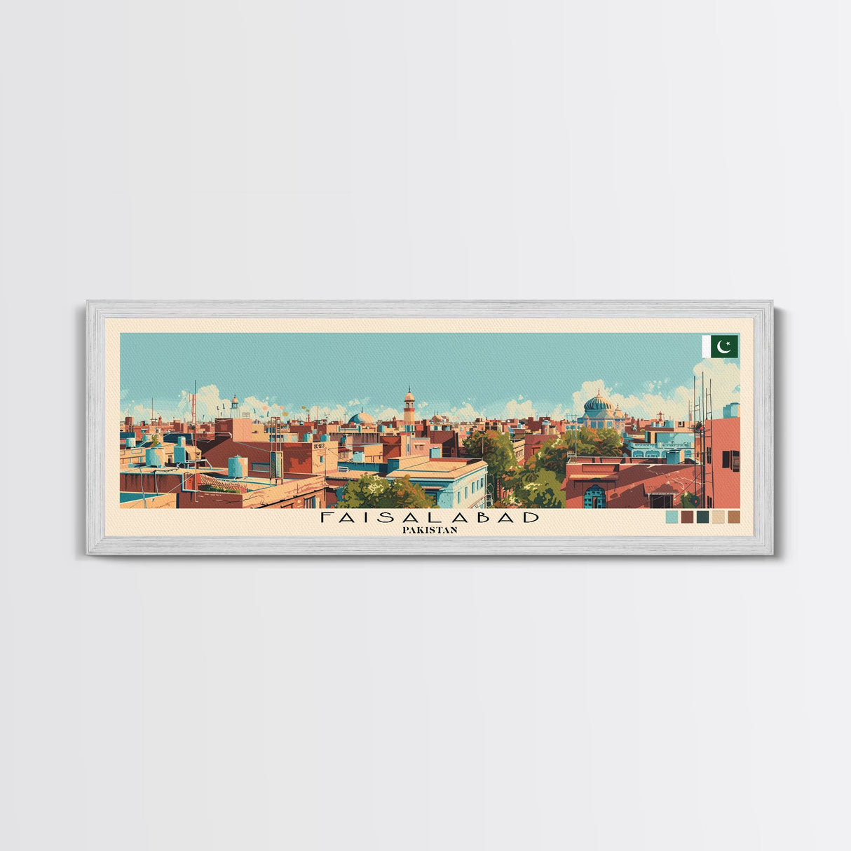 Faisalabad, Pakistan Panoramic Canvas Print, Faisalabad, Pakistan Painting, Pakistan Art, Faisalabad Travel Poster, Travel Art, Living Room Painting