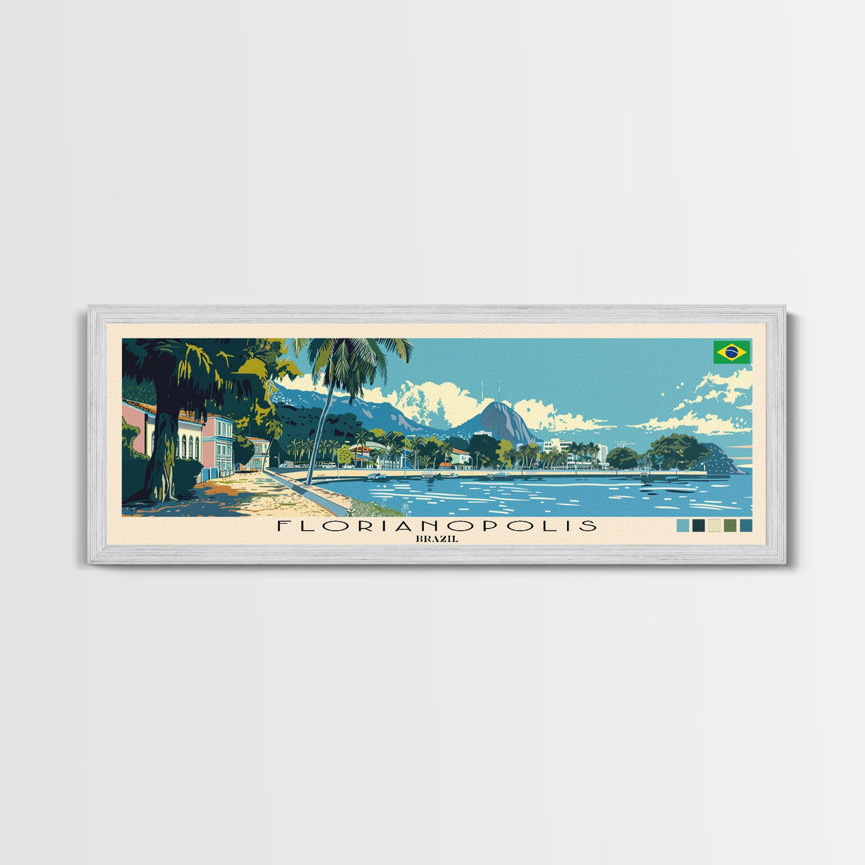 Florianopolis, Brazil Panoramic Canvas Print, Florianopolis, Brazil Painting, Brazil Art, Florianopolis Travel Poster, Travel Art, Living Room Painting