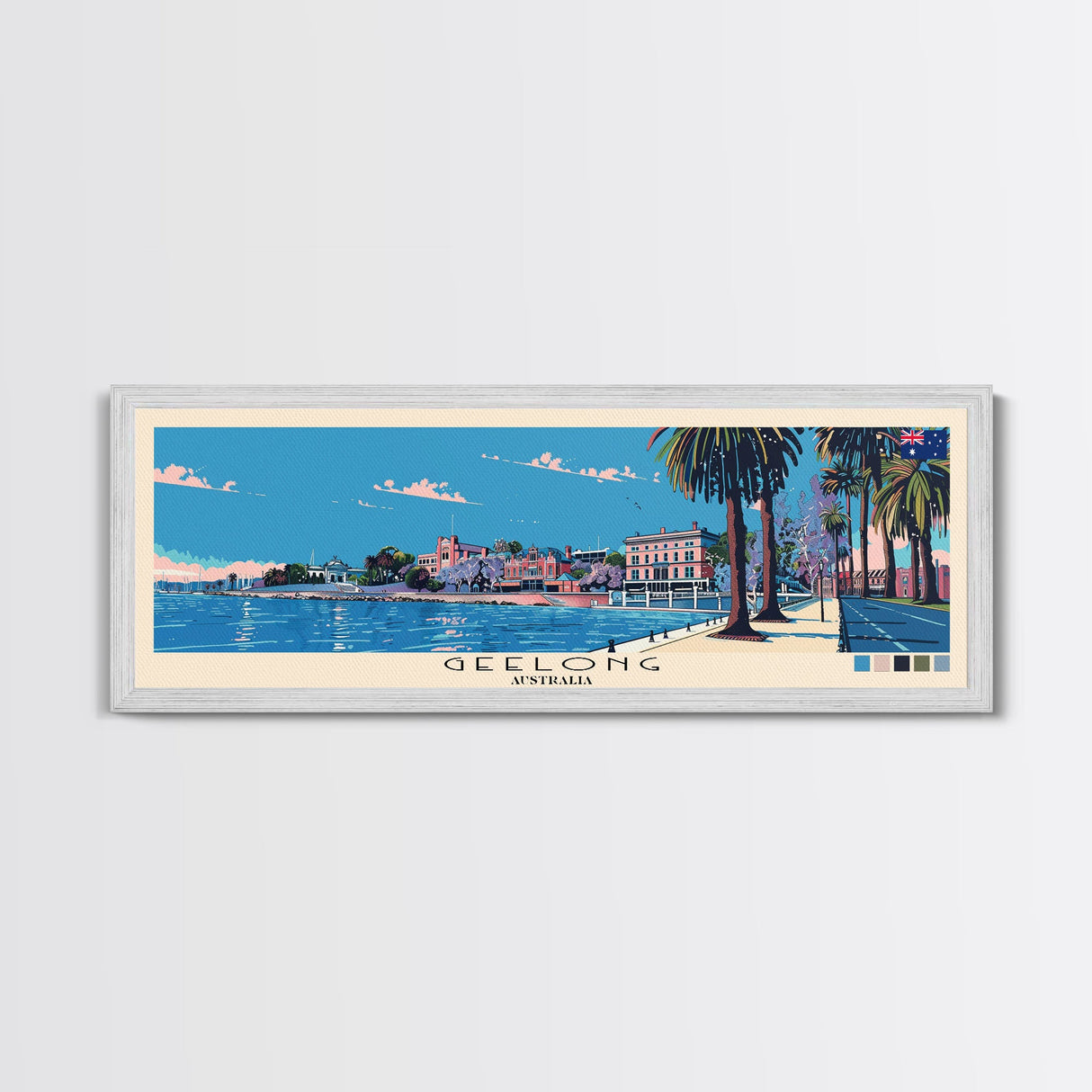 Geelong, Australia Panoramic Canvas Print, Geelong, Australia Painting, Australia Art, Geelong Travel Poster, Travel Art, Guest Room Painting