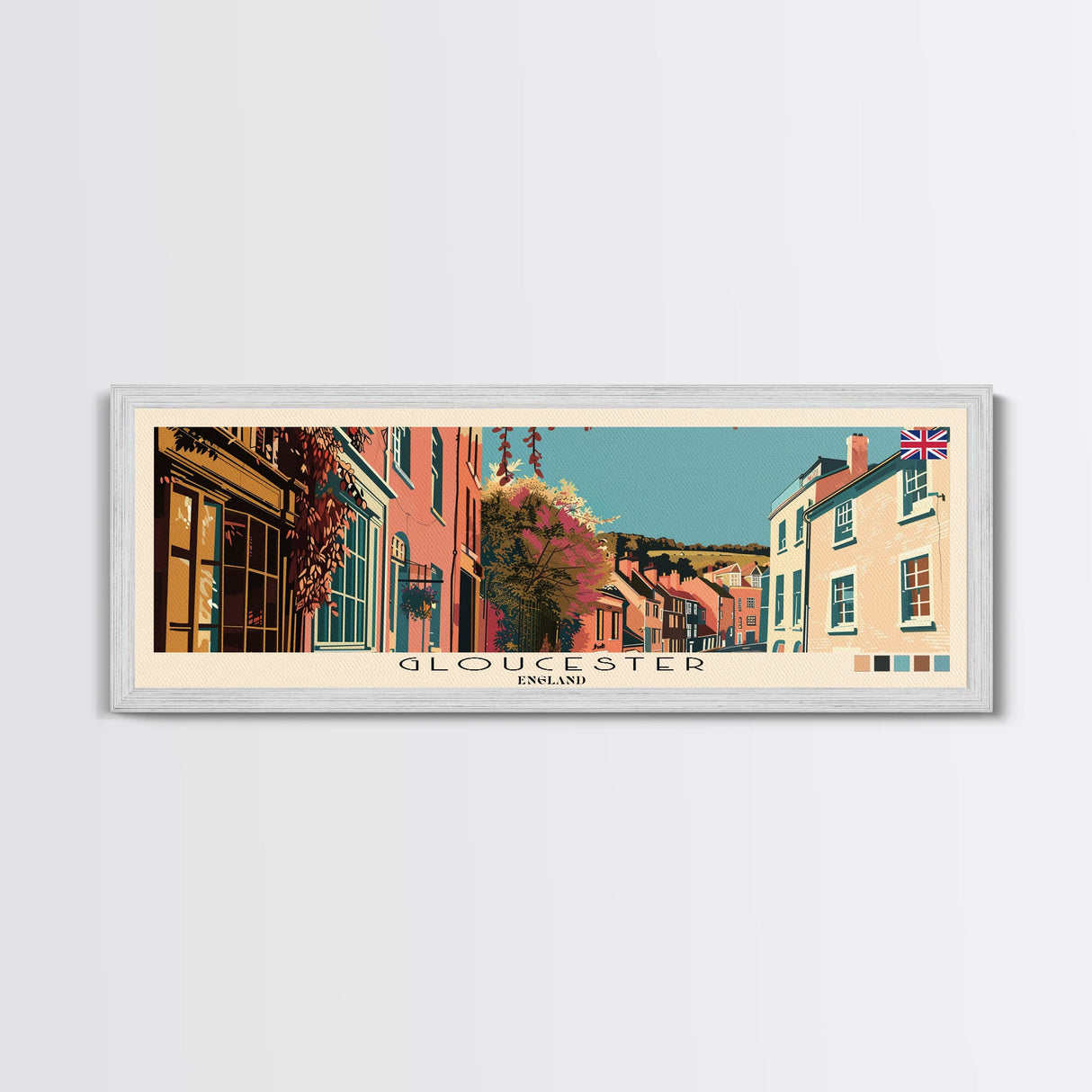 Gloucester, England Panoramic Canvas Print, Gloucester, England Painting, England Art, Gloucester Travel Poster, Travel Art, Guest Room Painting