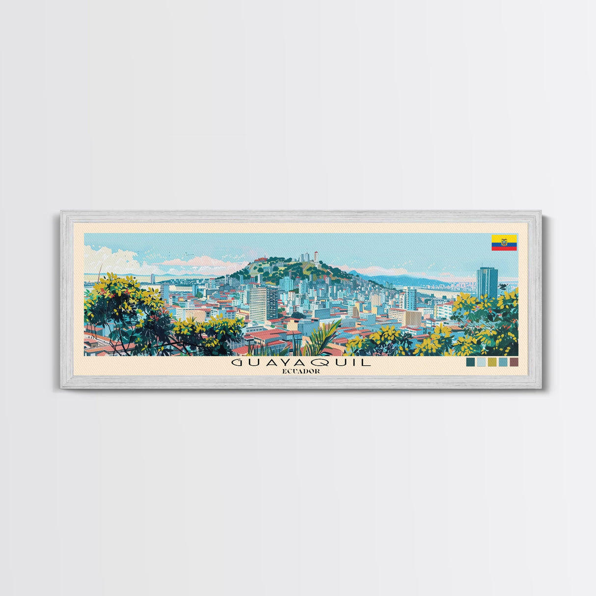 Guayaquil, Ecuador Panoramic Canvas Print, Guayaquil, Ecuador Painting, Ecuador Art, Guayaquil Travel Poster, Travel Art, Vacation Gift