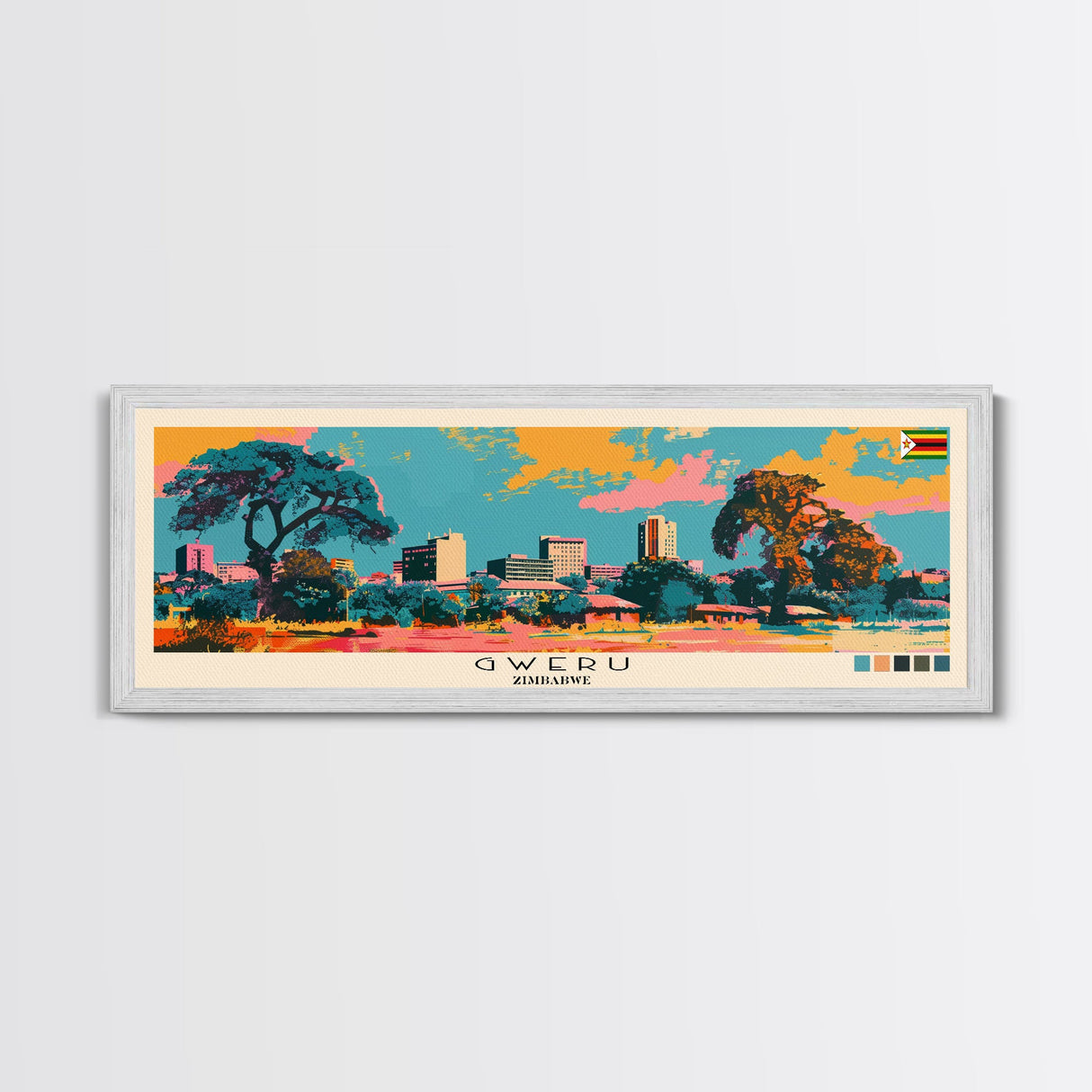 Gweru, Zimbabwe Panoramic Canvas Print, Gweru, Zimbabwe Painting, Zimbabwe Art, Gweru Travel Poster, Travel Art, Guest Room Painting