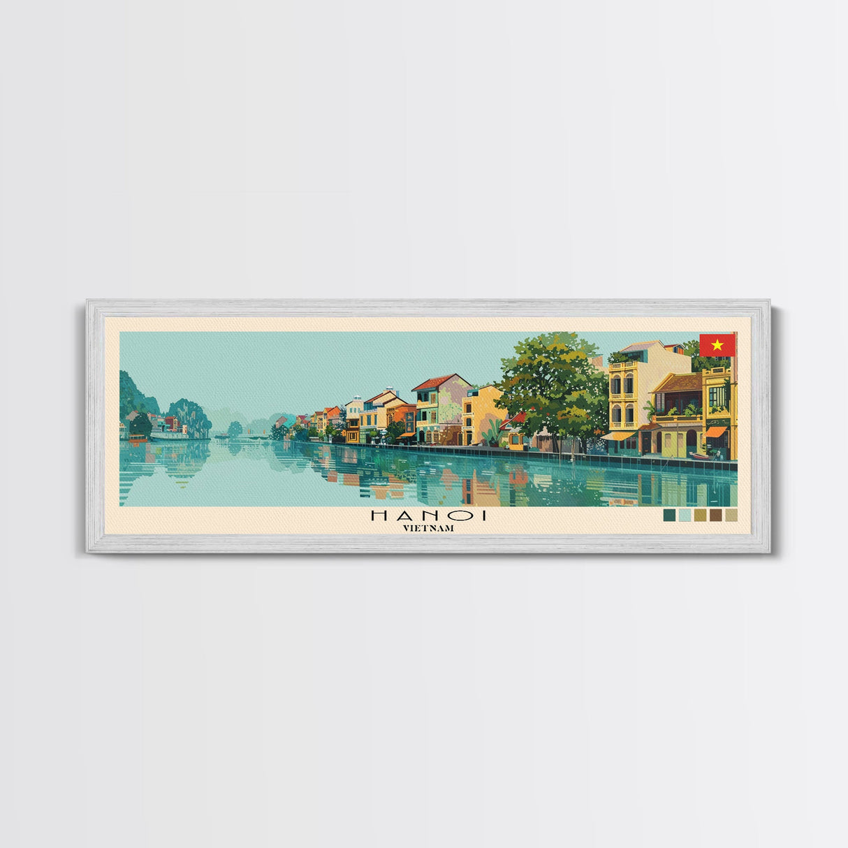 Hanoi, Vietnam Panoramic Canvas Print, Hanoi, Vietnam Painting, Vietnam Art, Hanoi Travel Poster, Travel Art, Guest Room Painting