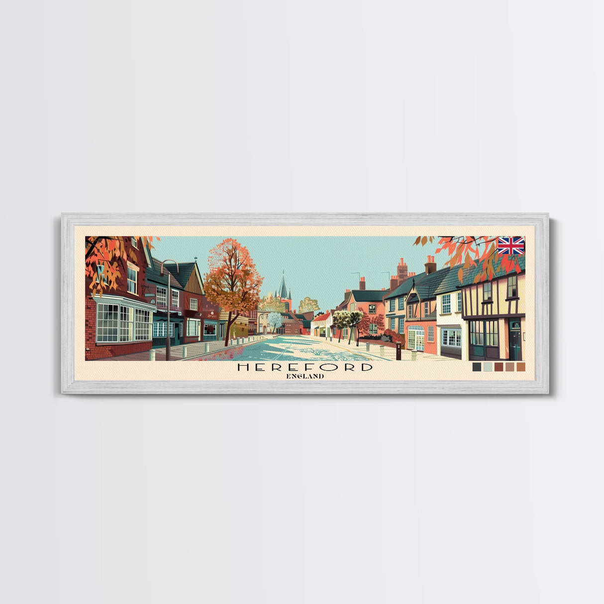 Hereford, England Panoramic Canvas Print, Hereford, England Painting, England Art, Hereford Travel Poster, Travel Art, Vacation Gift