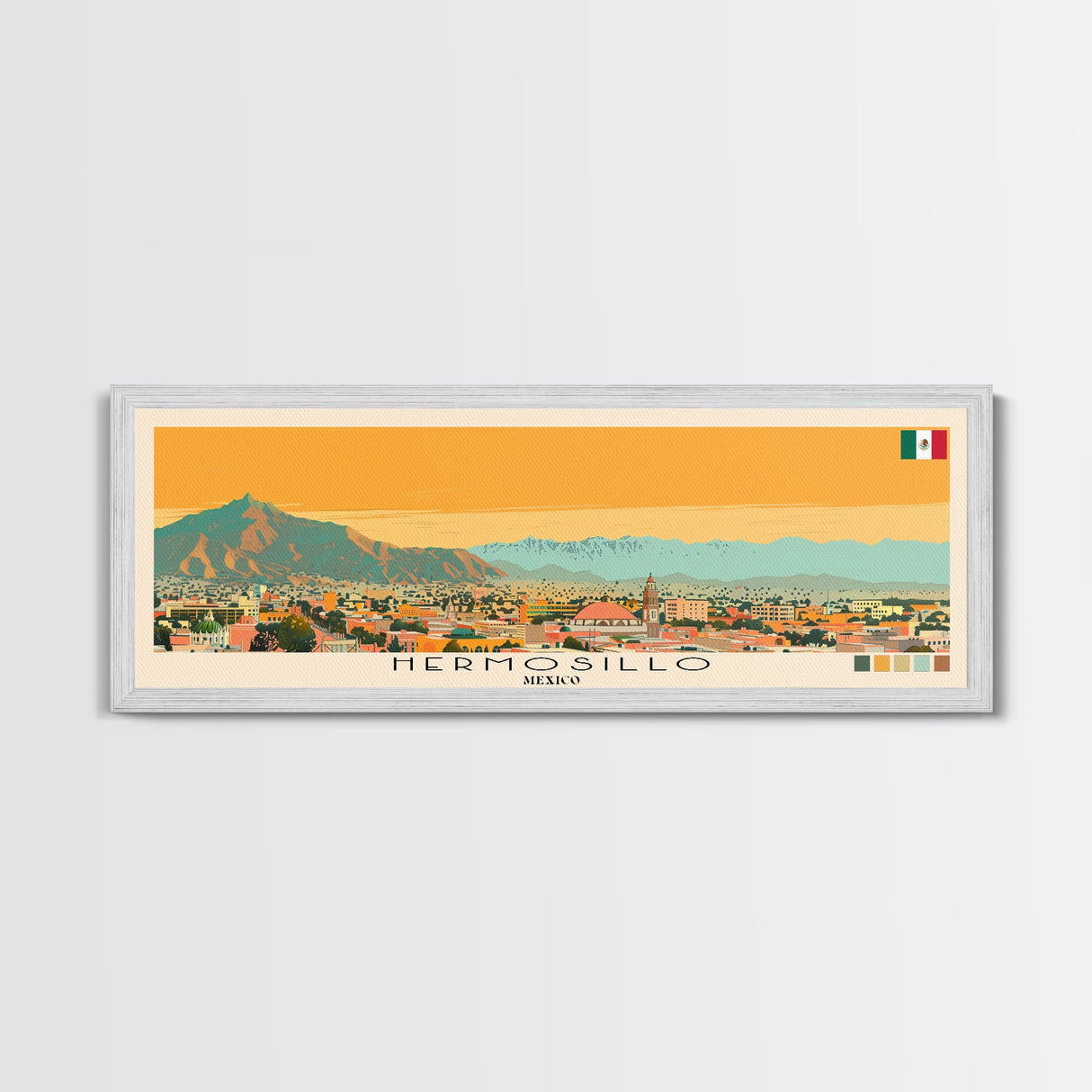 Hermosillo, Mexico Panoramic Canvas Print, Hermosillo, Mexico Painting, Mexico Art, Hermosillo Travel Poster, Travel Art, Living Room Painting