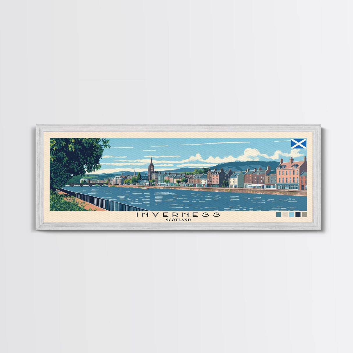 Inverness, Scotland Panoramic Canvas Print, Inverness, Scotland Painting, Scotland Art, Inverness Travel Poster, Travel Art, Guest Room Painting