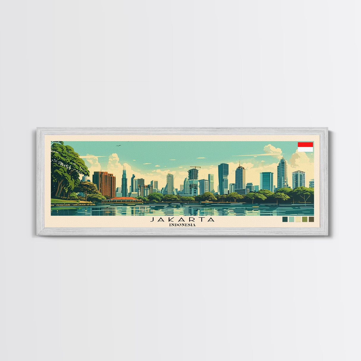 Jakarta, Indonesia Panoramic Canvas Print, Jakarta, Indonesia Painting, Indonesia Art, Jakarta Travel Poster, Travel Art, Guest Room Painting