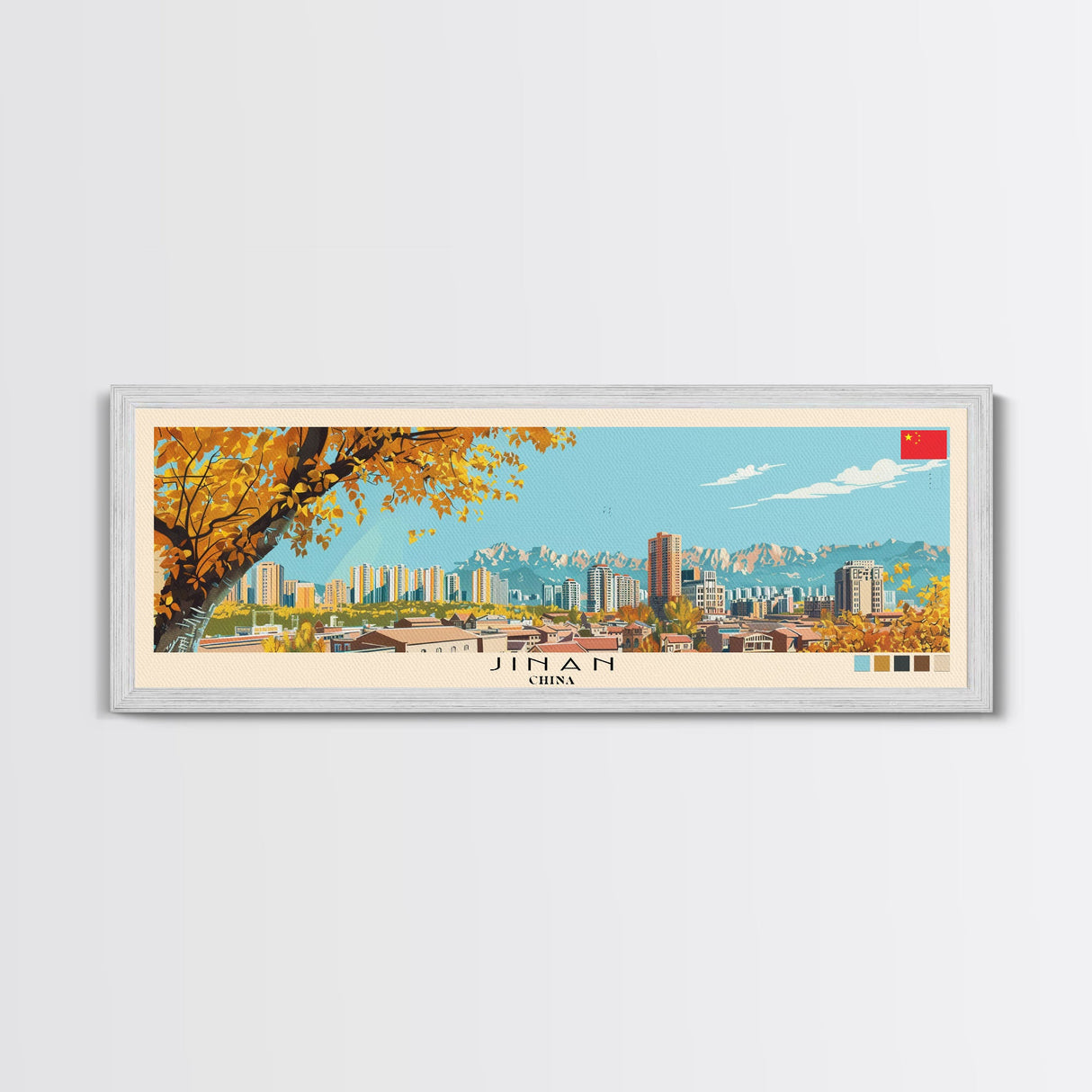 Jinan, China Panoramic Canvas Print, Jinan, China Painting, China Art, Jinan Travel Poster, Travel Art, Housewarming Gift