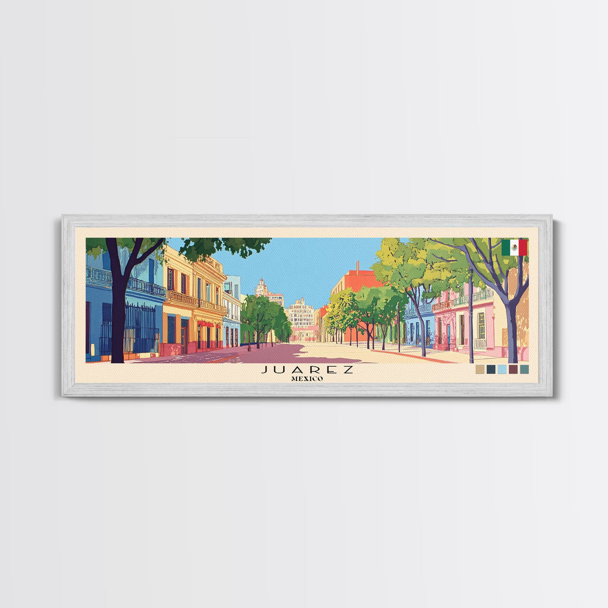 Juarez, Mexico Panoramic Canvas Print, Juarez, Mexico Painting, Mexico Art, Juarez Travel Poster, Travel Art, Living Room Painting