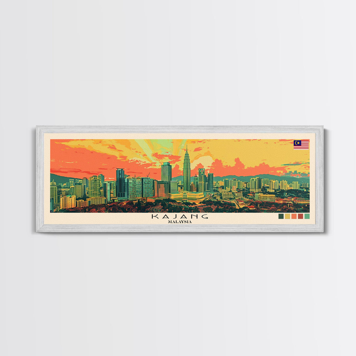 Kajang, Malaysia Panoramic Canvas Print, Kajang, Malaysia Painting, Malaysia Art, Kajang Travel Poster, Travel Art, Guest Room Painting