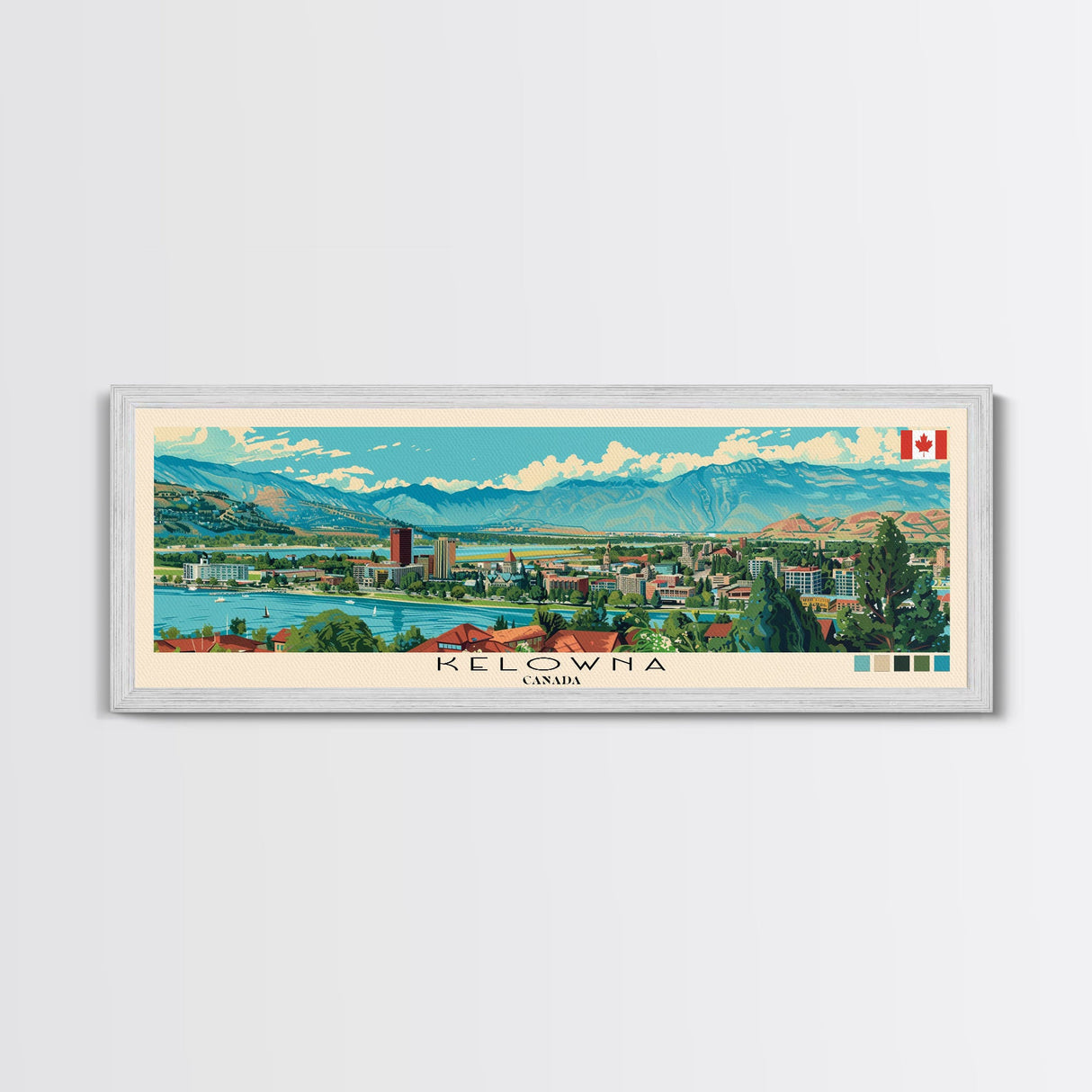 Kelowna, Canada Panoramic Canvas Print, Kelowna, Canada Painting, Canada Art, Kelowna Travel Poster, Travel Art, Guest Room Painting