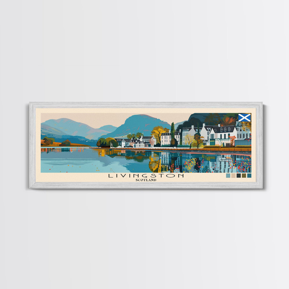 Livingston, Scotland Panoramic Canvas Print, Livingston, Scotland Painting, Scotland Art, Livingston Travel Poster, Travel Art, Vacation Gift