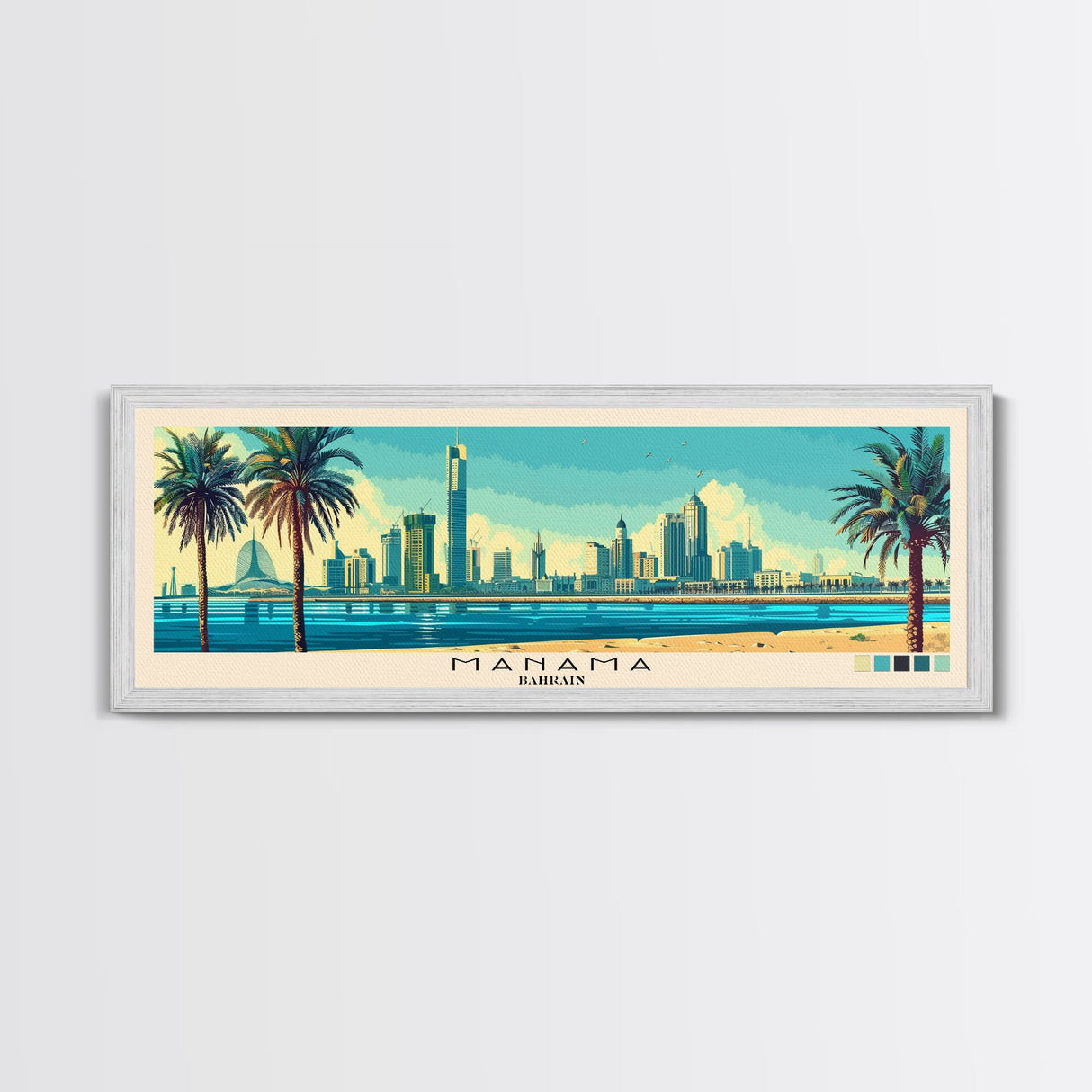 Manama, Bahrain Panoramic Canvas Print, Manama, Bahrain Painting, Bahrain Art, Manama Travel Poster, Travel Art, Guest Room Painting