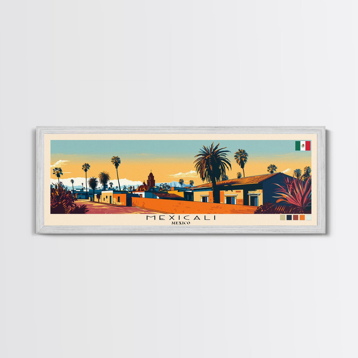 Mexicali, Mexico Panoramic Canvas Print, Mexicali, Mexico Painting, Mexico Art, Mexicali Travel Poster, Travel Art, Guest Room Painting