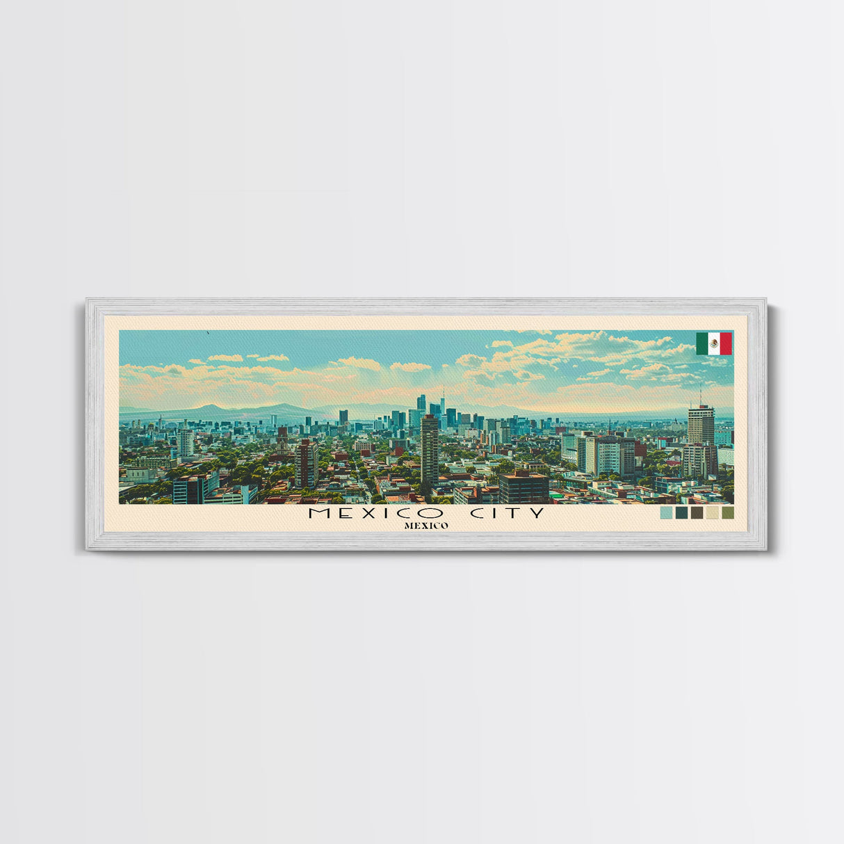 Mexico City, Mexico Panoramic Canvas Print, Mexico City, Mexico Painting, Mexico Art, Mexico City Travel Poster, Travel Art, Guest Room Painting