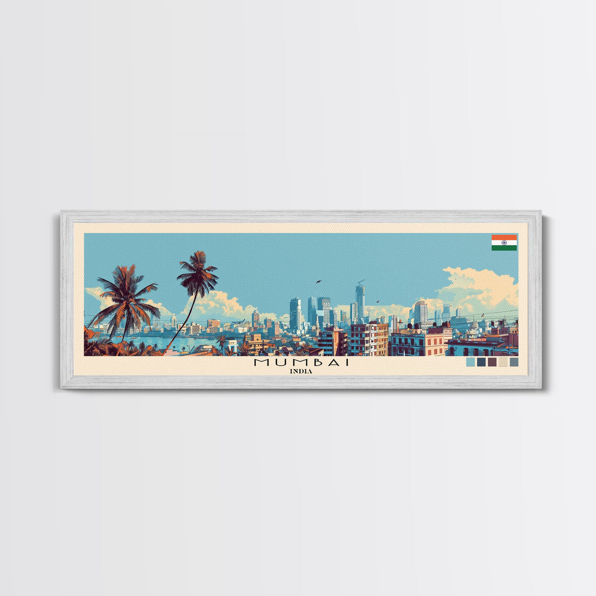 Mumbai, India Panoramic Canvas Print, Mumbai, India Painting, India Art, Mumbai Travel Poster, Travel Art, Guest Room Painting