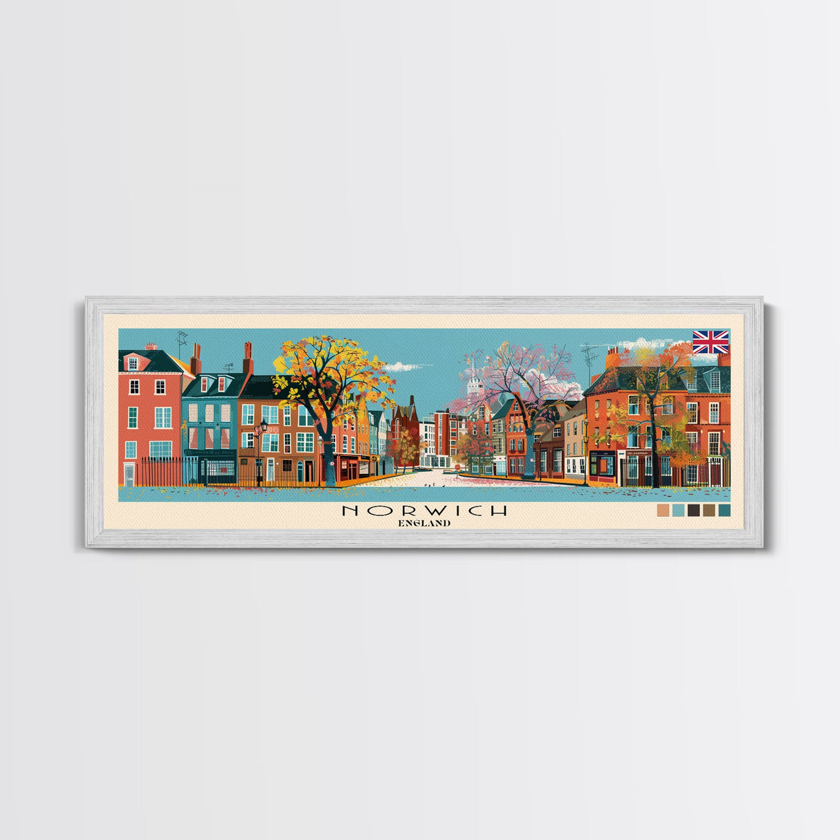 Norwich, England Panoramic Canvas Print, Norwich, England Painting, England Art, Norwich Travel Poster, Travel Art, Vacation Gift