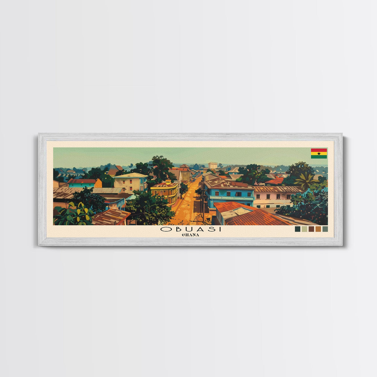 Obuasi, Ghana Panoramic Canvas Print, Obuasi, Ghana Painting, Ghana Art, Obuasi Travel Poster, Travel Art, Living Room Painting