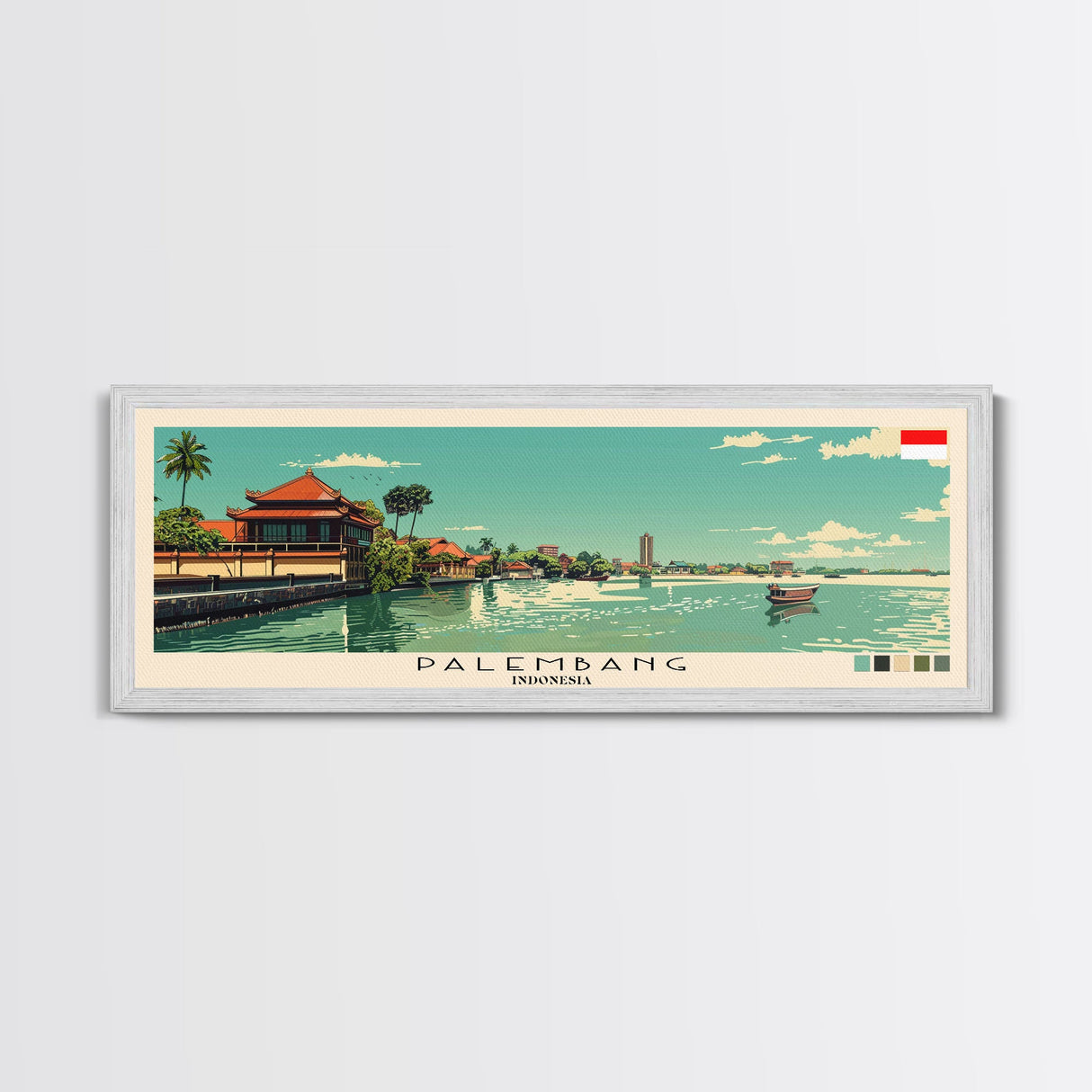 Palembang, Indonesia Panoramic Canvas Print, Palembang, Indonesia Painting, Indonesia Art, Palembang Travel Poster, Travel Art, Guest Room Painting