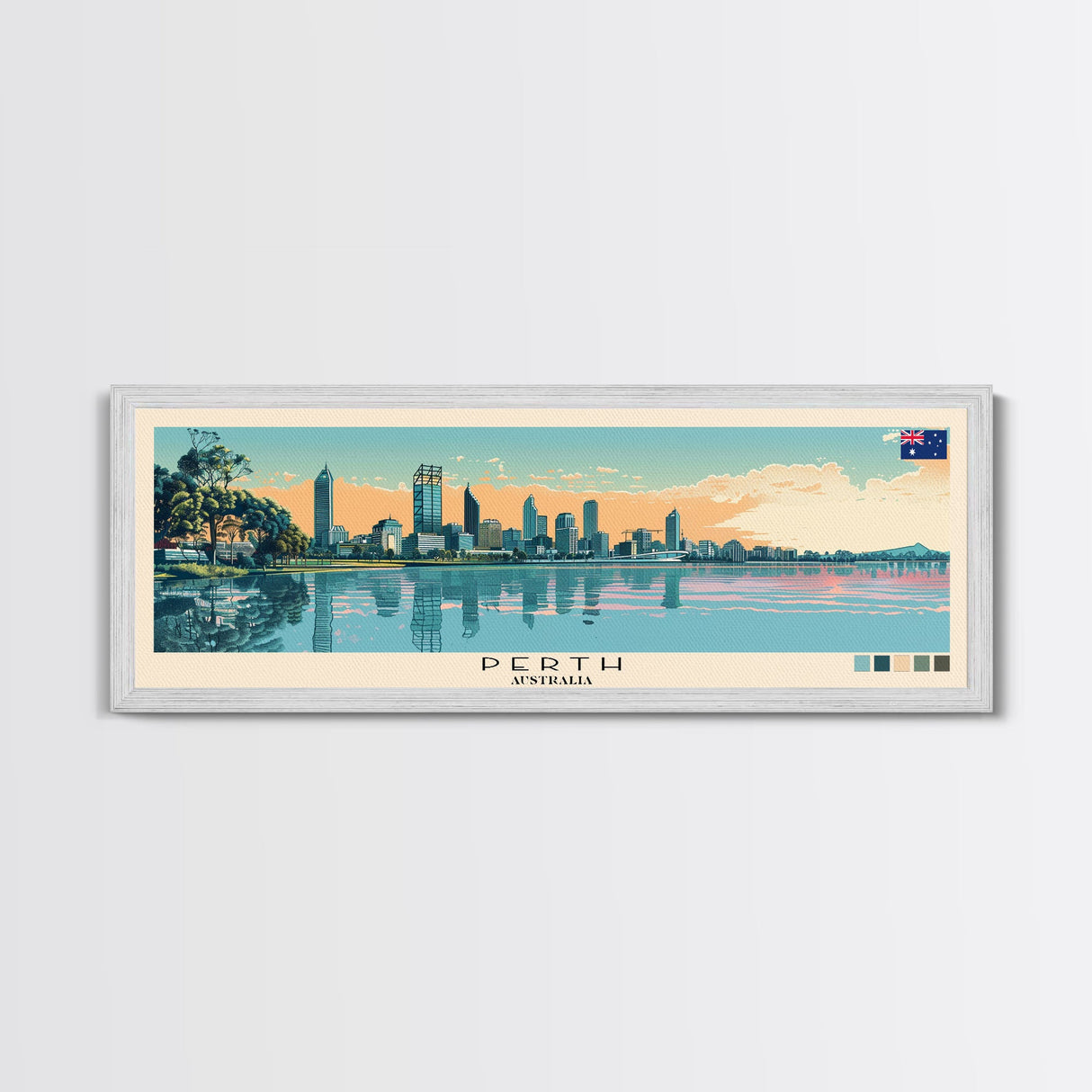 Perth, Australia Panoramic Canvas Print, Perth, Australia Painting, Australia Art, Perth Travel Poster, Travel Art, Vacation Gift