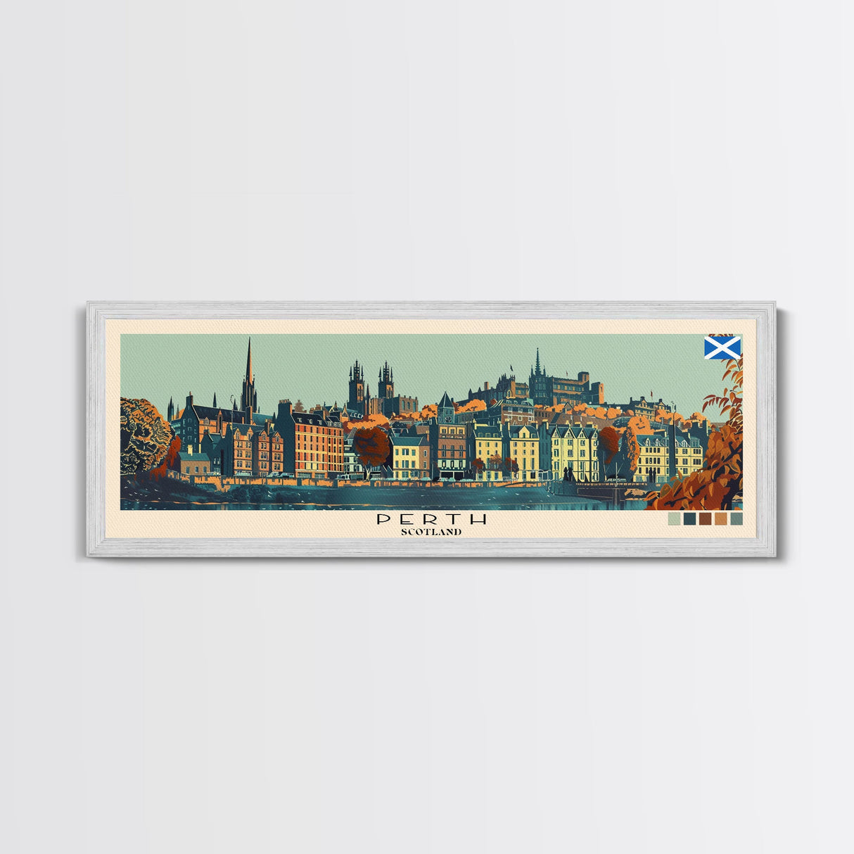 Perth, Scotland Panoramic Canvas Print, Perth, Scotland Painting, Scotland Art, Perth Travel Poster, Travel Art, Living Room Painting