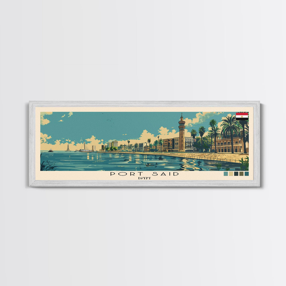 Port Said, Egypt Panoramic Canvas Print, Port Said, Egypt Painting, Egypt Art, Port Said Travel Poster, Travel Art, Guest Room Painting