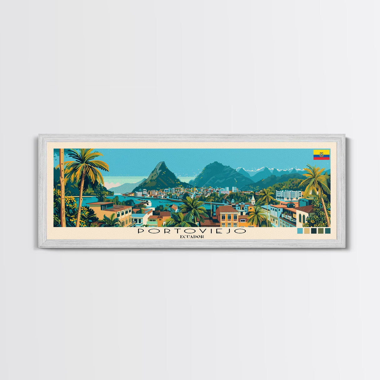 Portoviejo, Ecuador Panoramic Canvas Print, Portoviejo, Ecuador Painting, Ecuador Art, Portoviejo Travel Poster, Travel Art, Guest Room Painting