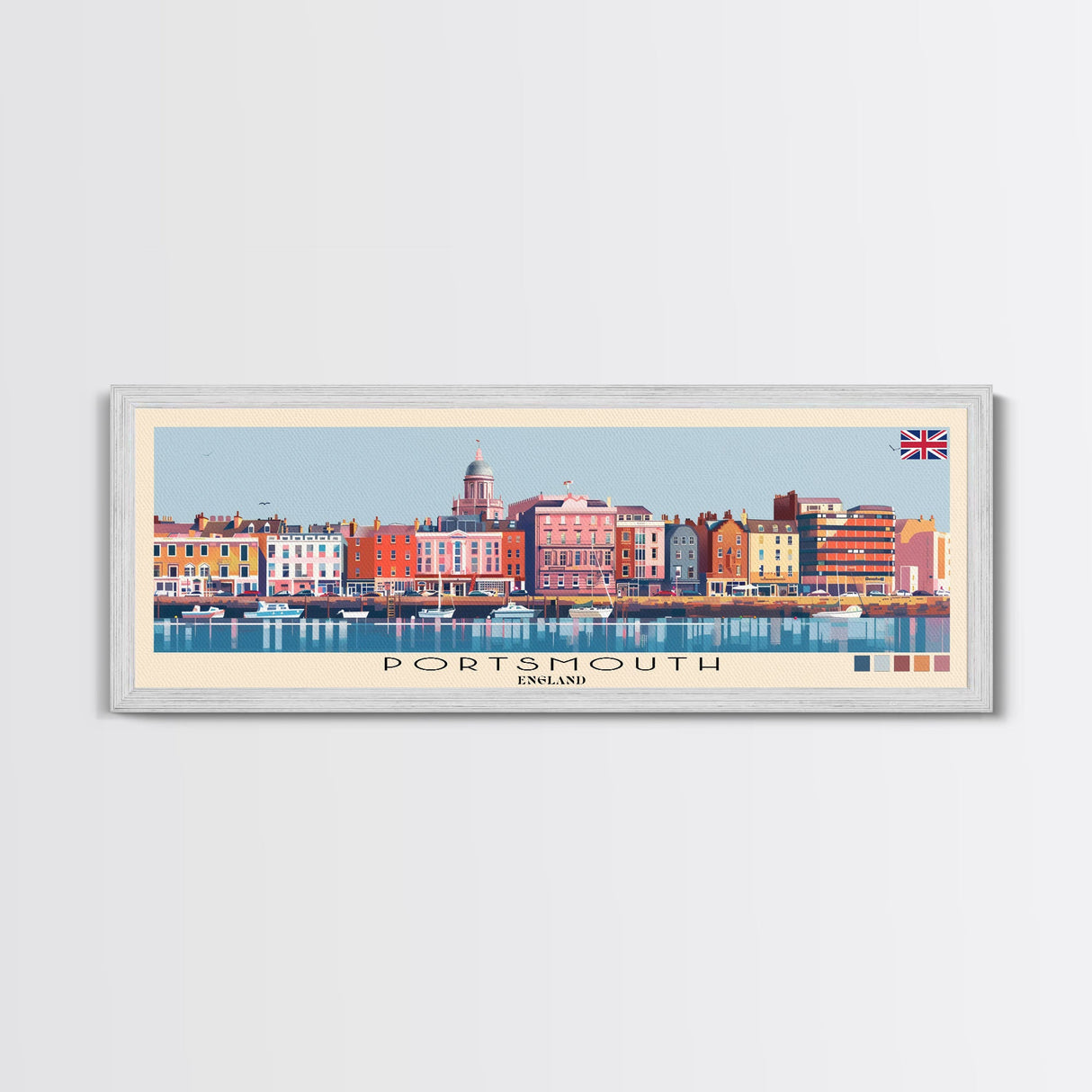 Portsmouth, England Panoramic Canvas Print, Portsmouth, England Painting, England Art, Portsmouth Travel Poster, Travel Art, Vacation Gift