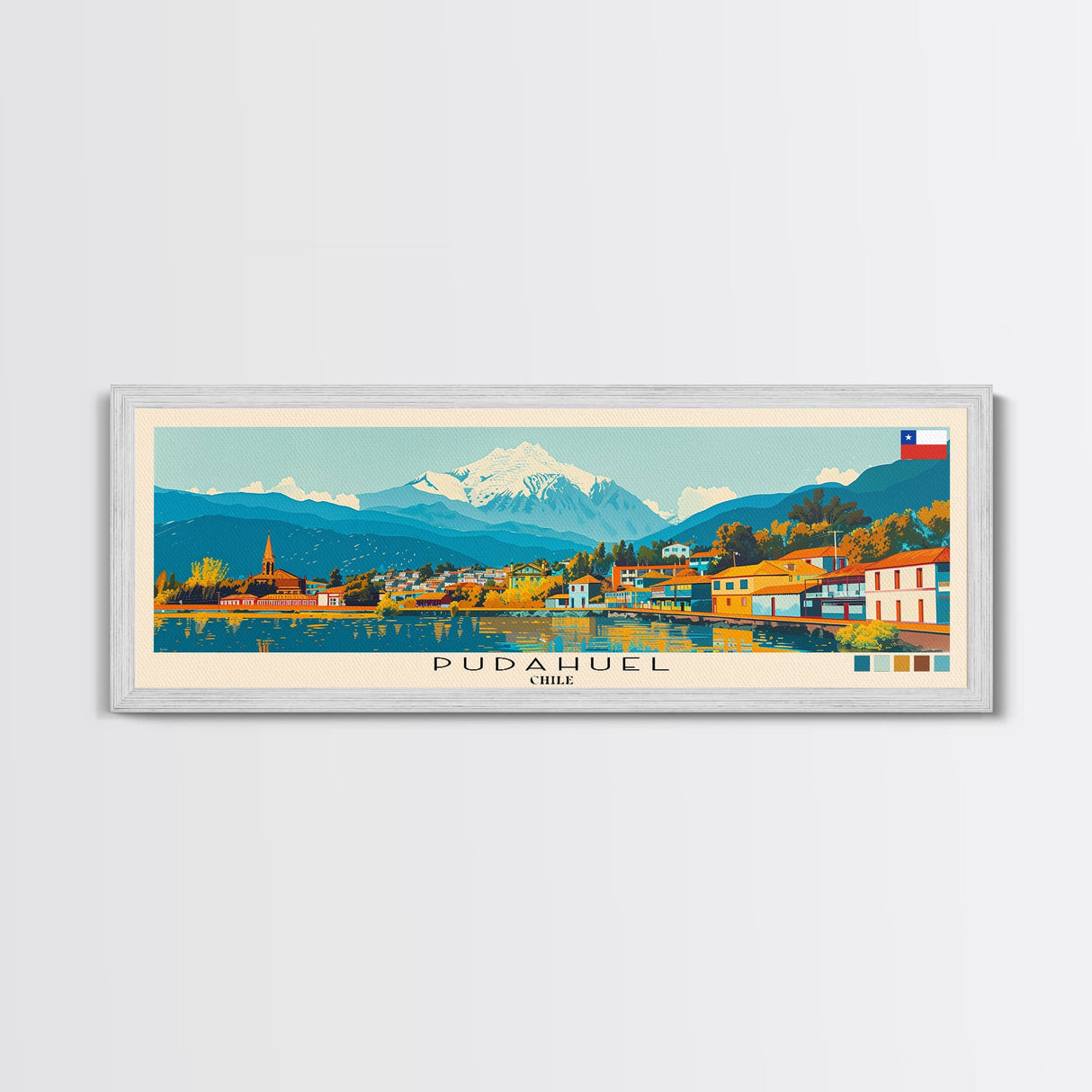 Pudahuel, Chile Panoramic Canvas Print, Pudahuel, Chile Painting, Chile Art, Pudahuel Travel Poster, Travel Art, Vacation Gift