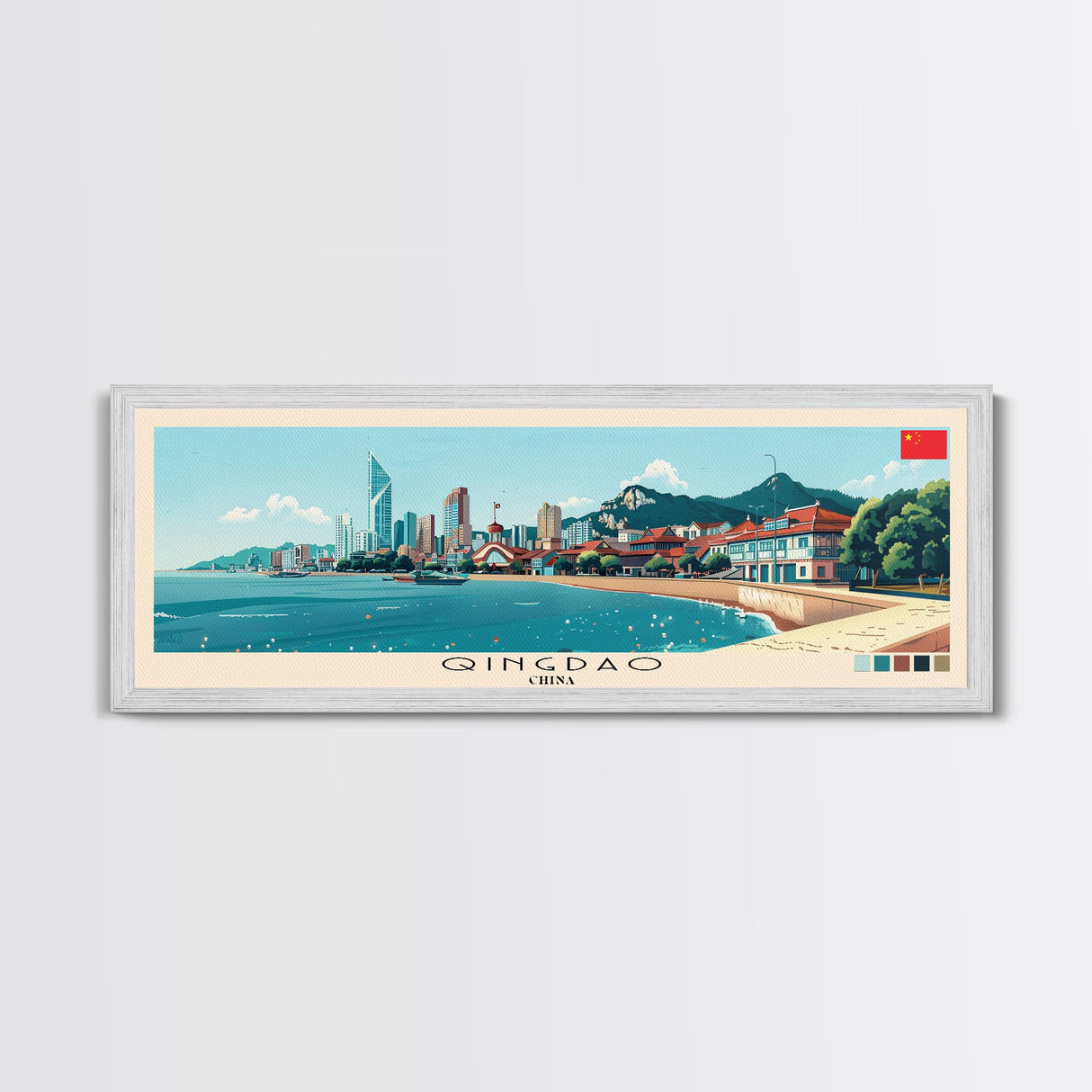 Qingdao, China Panoramic Canvas Print, Qingdao, China Painting, China Art, Qingdao Travel Poster, Travel Art, Guest Room Painting