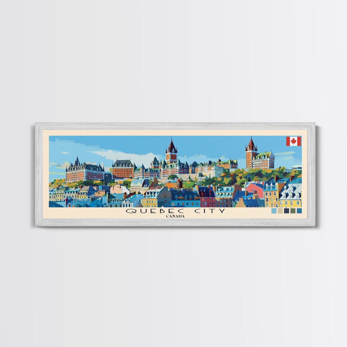 Quebec City, Canada Panoramic Canvas Print, Quebec City, Canada Painting, Canada Art, Quebec City Travel Poster, Travel Art, Vacation Gift