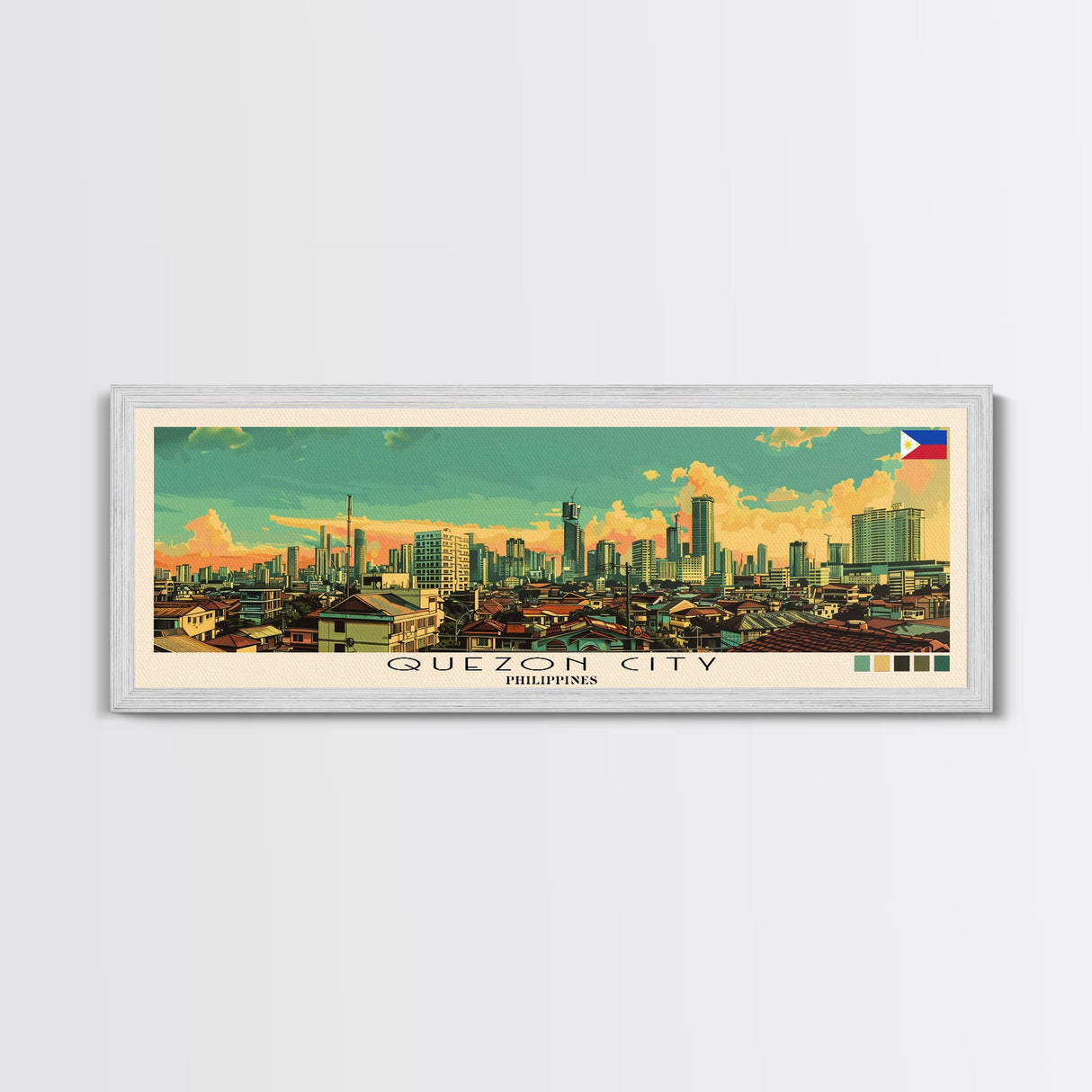 Quezon City, Philippines Panoramic Canvas Print, Quezon City, Philippines Painting, Philippines Art, Quezon City Travel Poster, Travel Art, Guest Room Painting