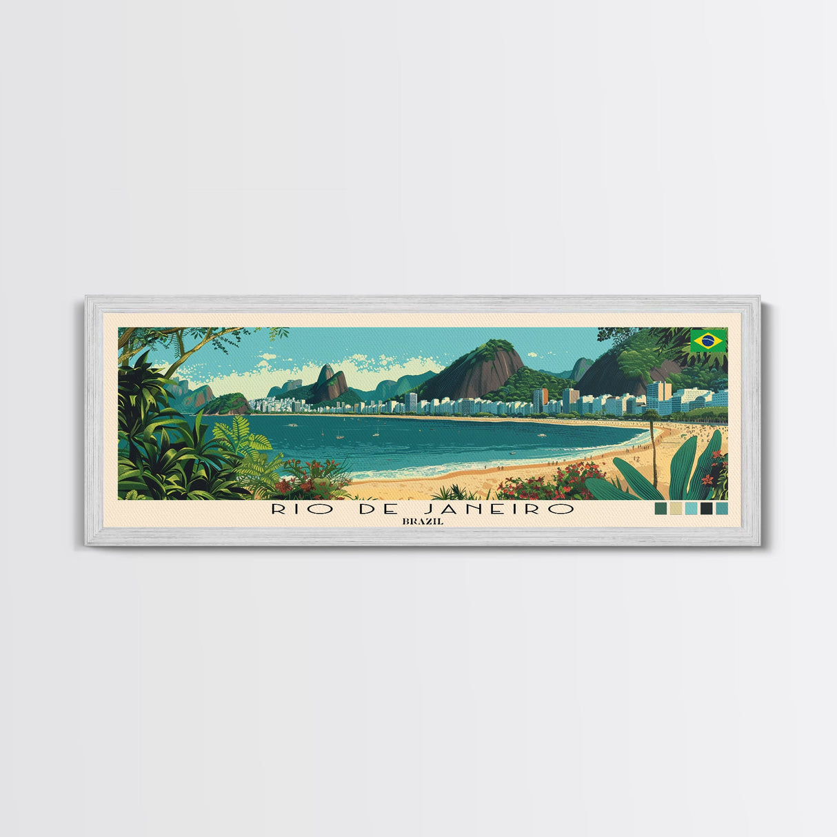 Rio de Janeiro, Brazil Panoramic Canvas Print, Rio de Janeiro, Brazil Painting, Brazil Art, Rio de Janeiro Travel Poster, Travel Art, Guest Room Painting