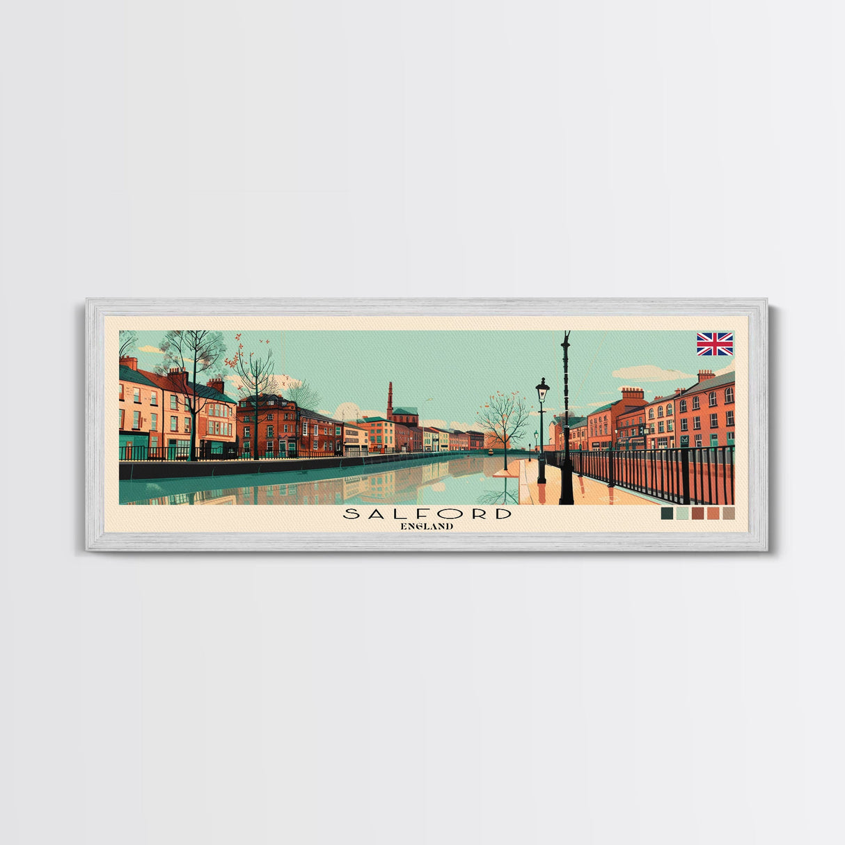 Salford, England Panoramic Canvas Print, Salford, England Painting, England Art, Salford Travel Poster, Travel Art, Guest Room Painting