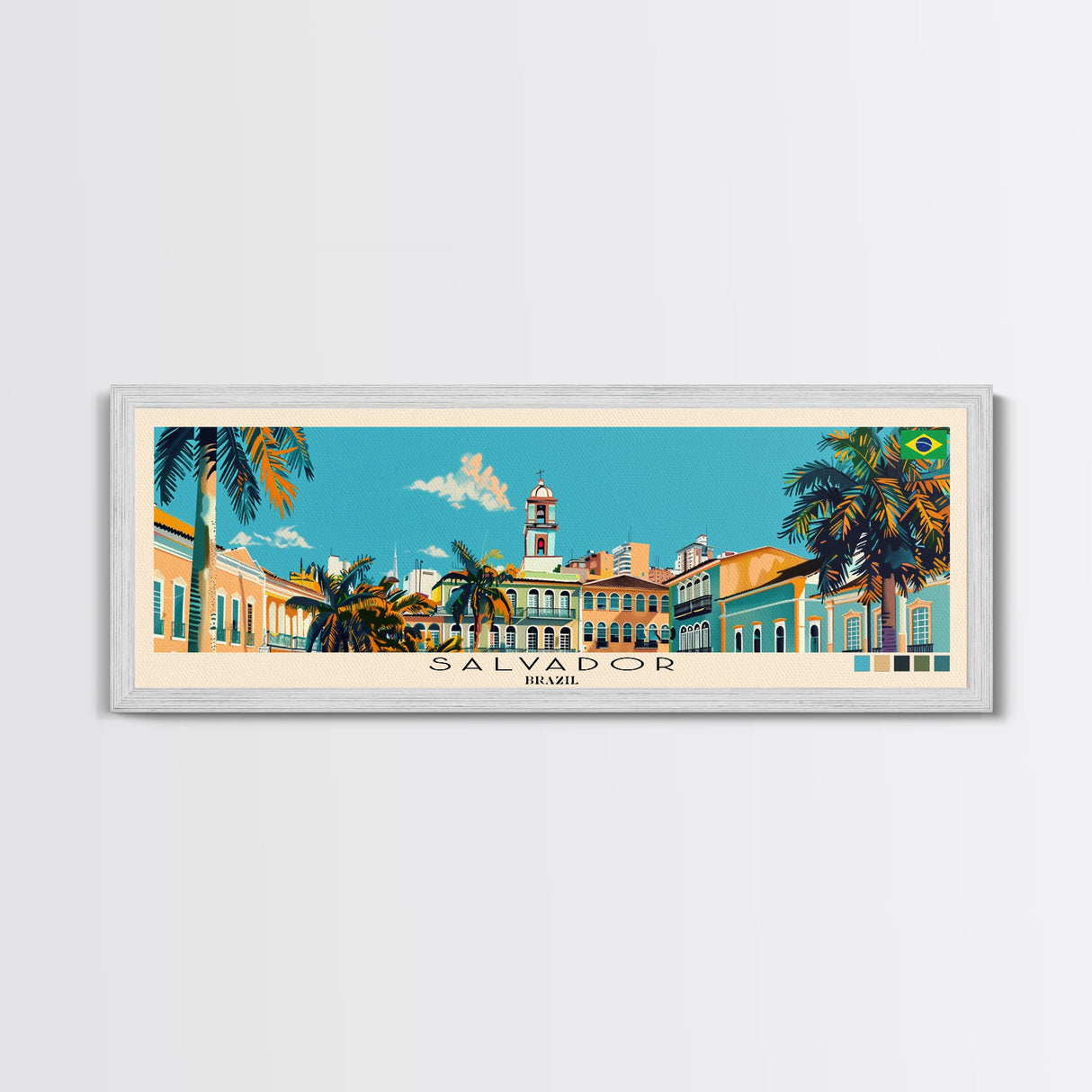 Salvador, Brazil Panoramic Canvas Print, Salvador, Brazil Painting, Brazil Art, Salvador Travel Poster, Travel Art, Guest Room Painting