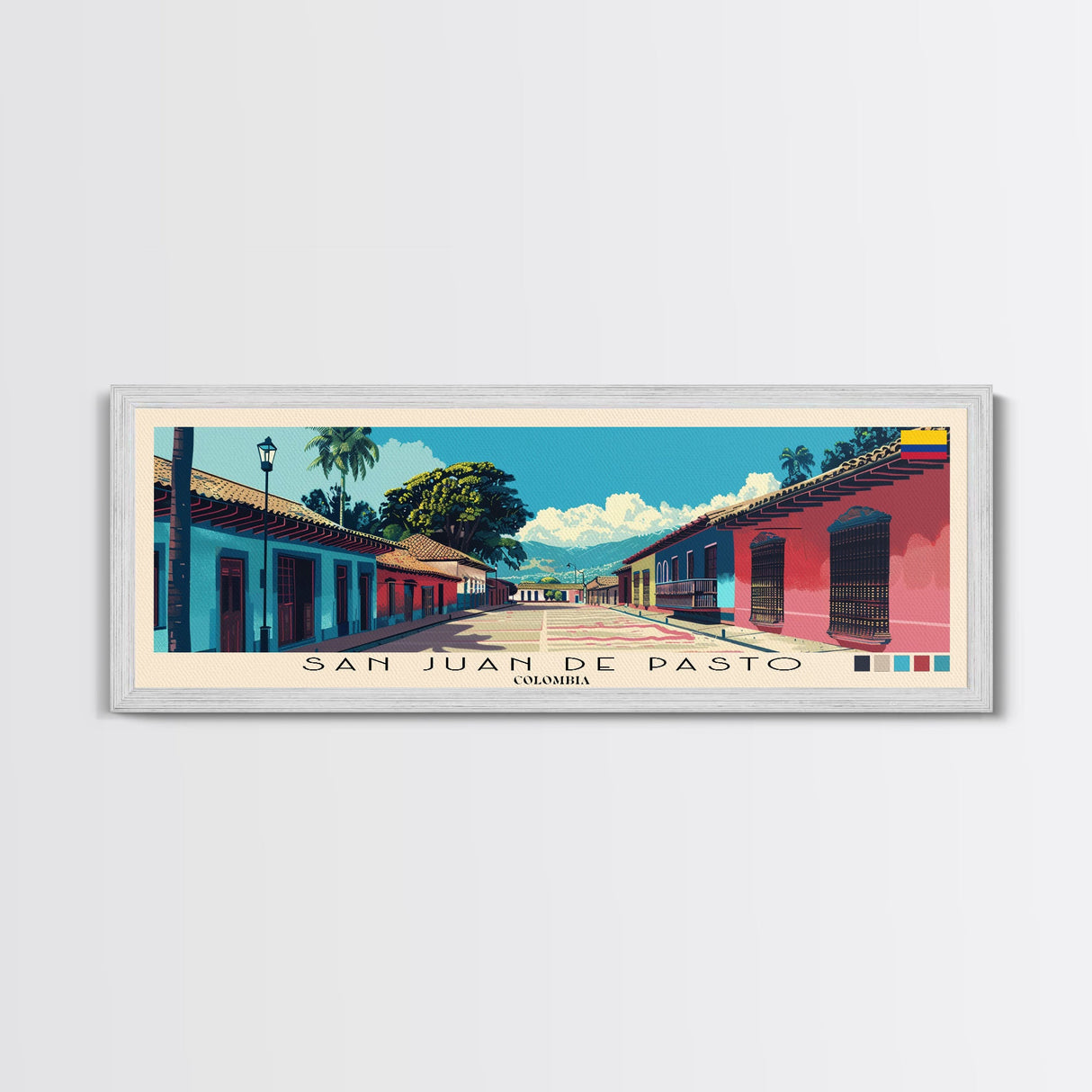 San Juan de Pasto, Colombia Panoramic Canvas Print, San Juan de Pasto, Colombia Painting, Colombia Art, San Juan de Pasto Travel Poster, Travel Art, Living Room Painting