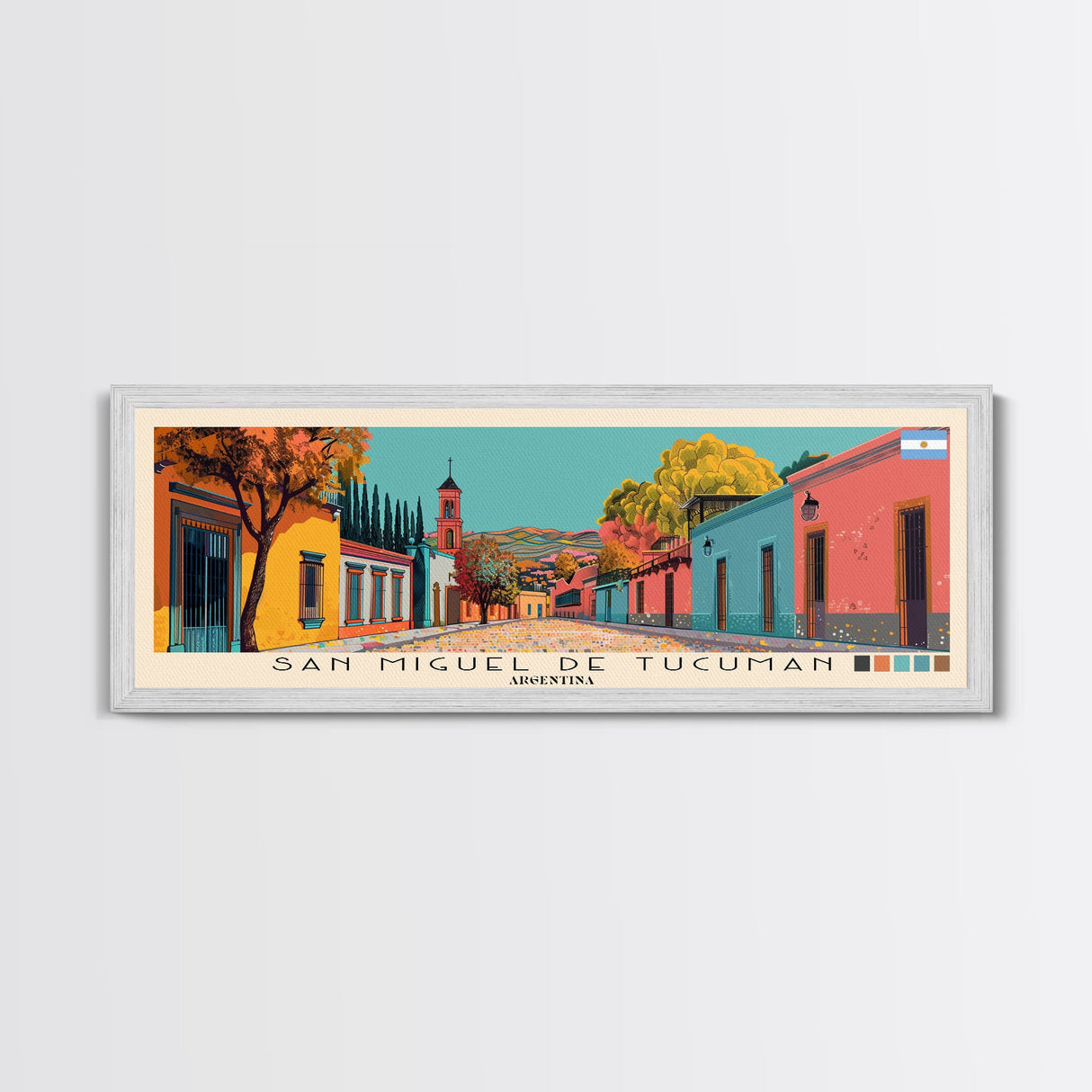 San Miguel de Tucuman, Argentina Panoramic Canvas Print, San Miguel de Tucuman, Argentina Painting, Argentina Art, San Miguel de Tucuman Travel Poster, Travel Art, Guest Room Painting