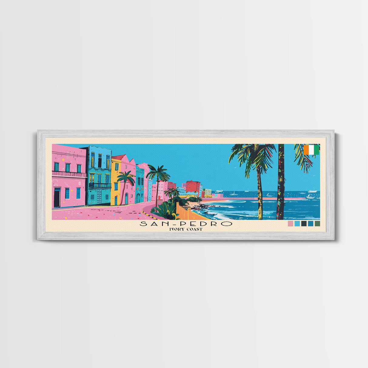 San-Pedro, Ivory Coast Panoramic Canvas Print, San-Pedro, Ivory Coast Painting, Ivory Coast Art, San-Pedro Travel Poster, Travel Art, Vacation Gift