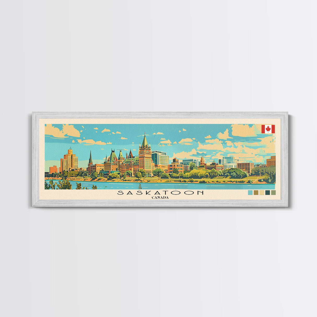 Saskatoon, Canada Panoramic Canvas Print, Saskatoon, Canada Painting, Canada Art, Saskatoon Travel Poster, Travel Art, Guest Room Painting