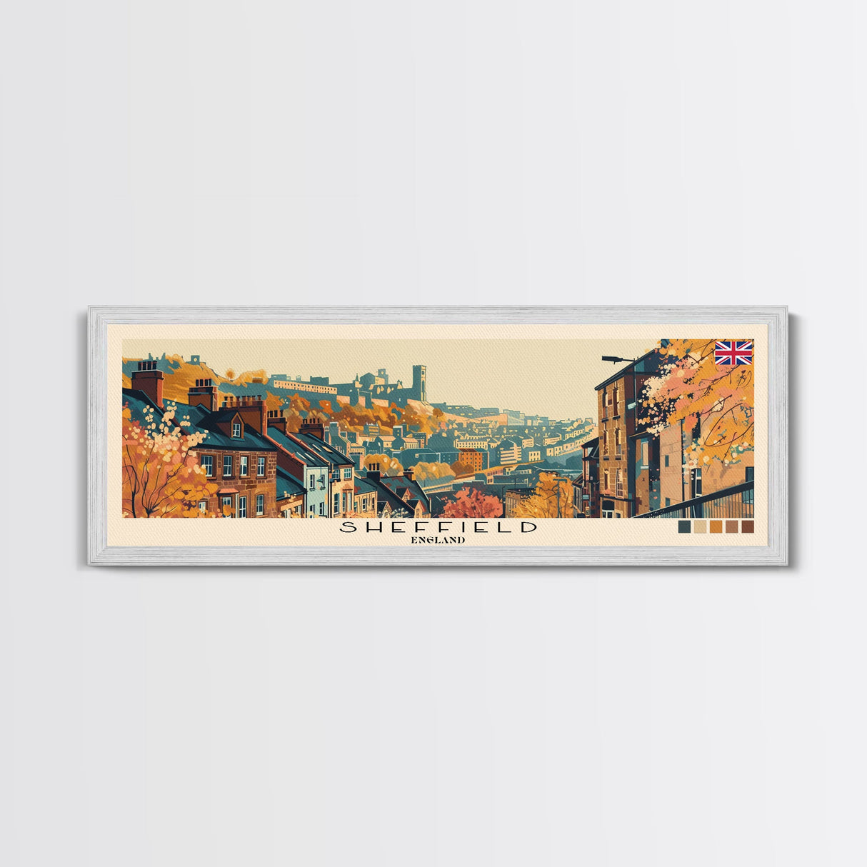 Sheffield, England Panoramic Canvas Print, Sheffield, England Painting, England Art, Sheffield Travel Poster, Travel Art, Guest Room Painting